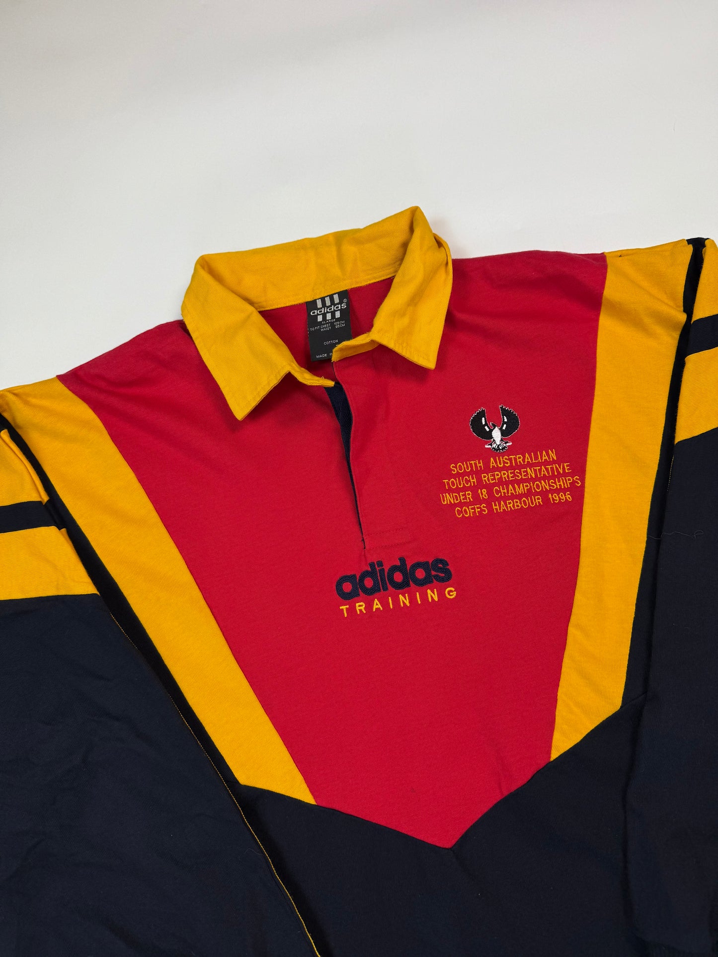 Vintage 90s Adidas training 1996 colour block rugby shirt (XL)