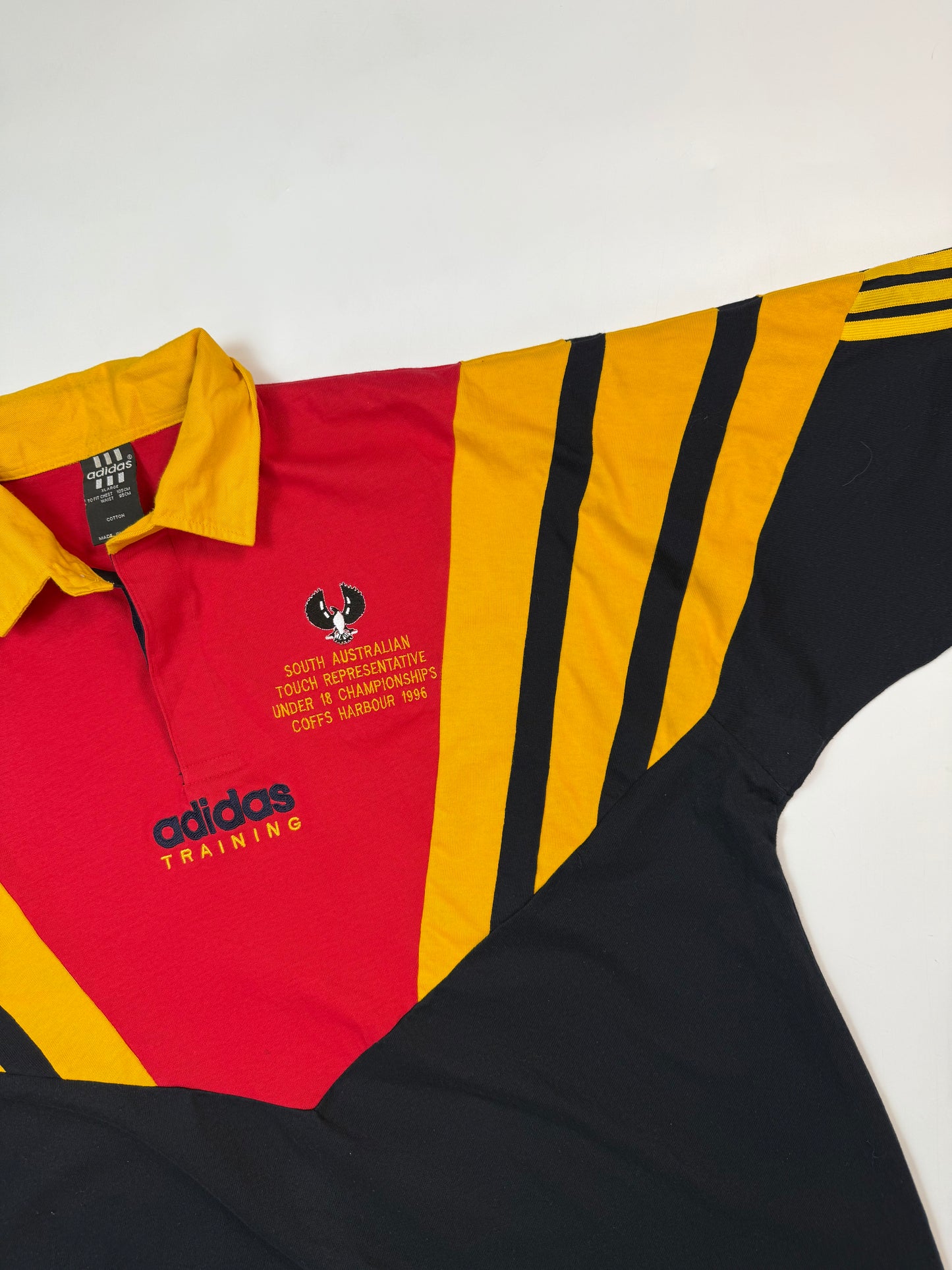 Vintage 90s Adidas training 1996 colour block rugby shirt (XL)