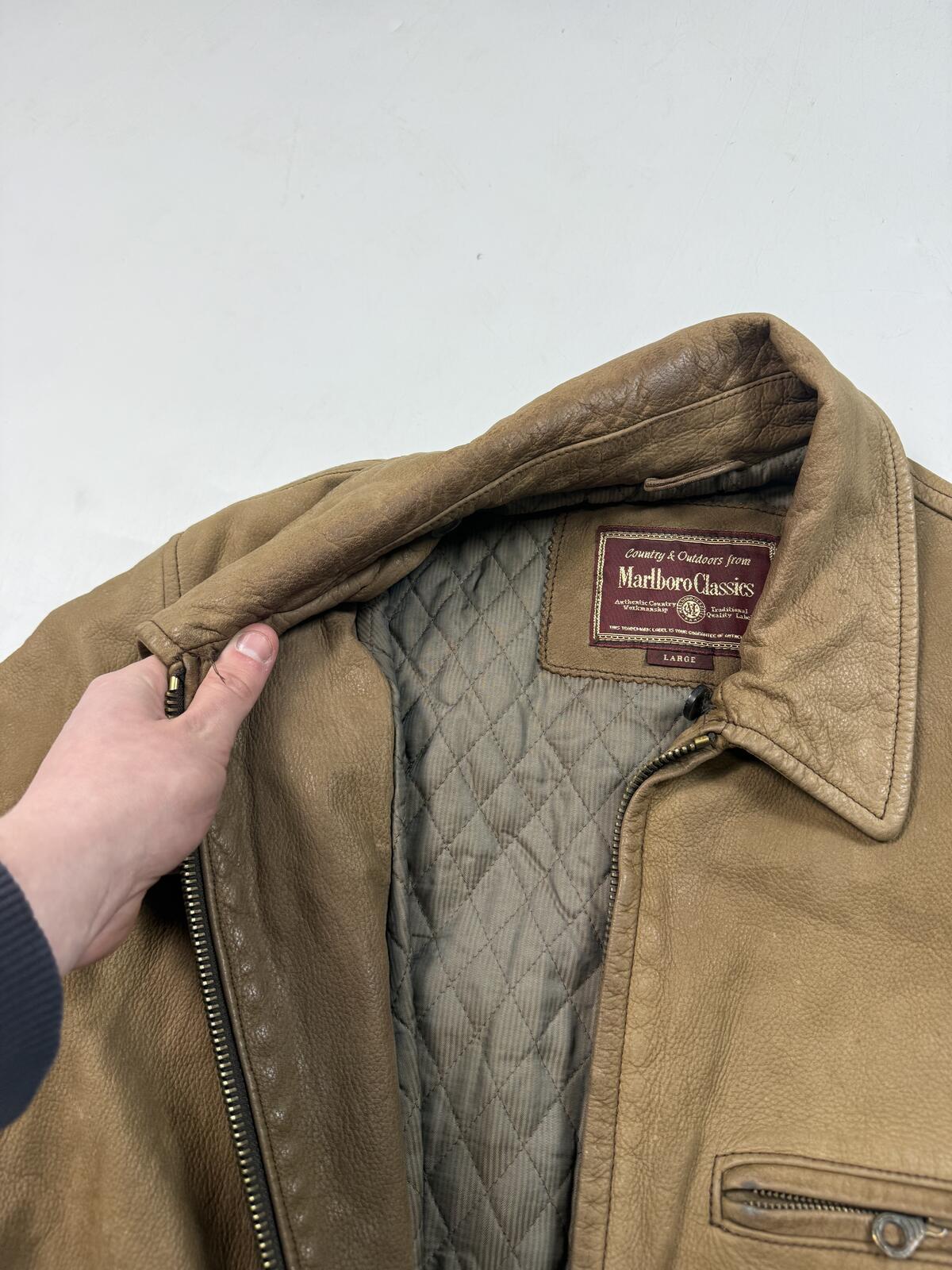 Vintage 90s Marlboro classics cowskin leather collared jacket (L)