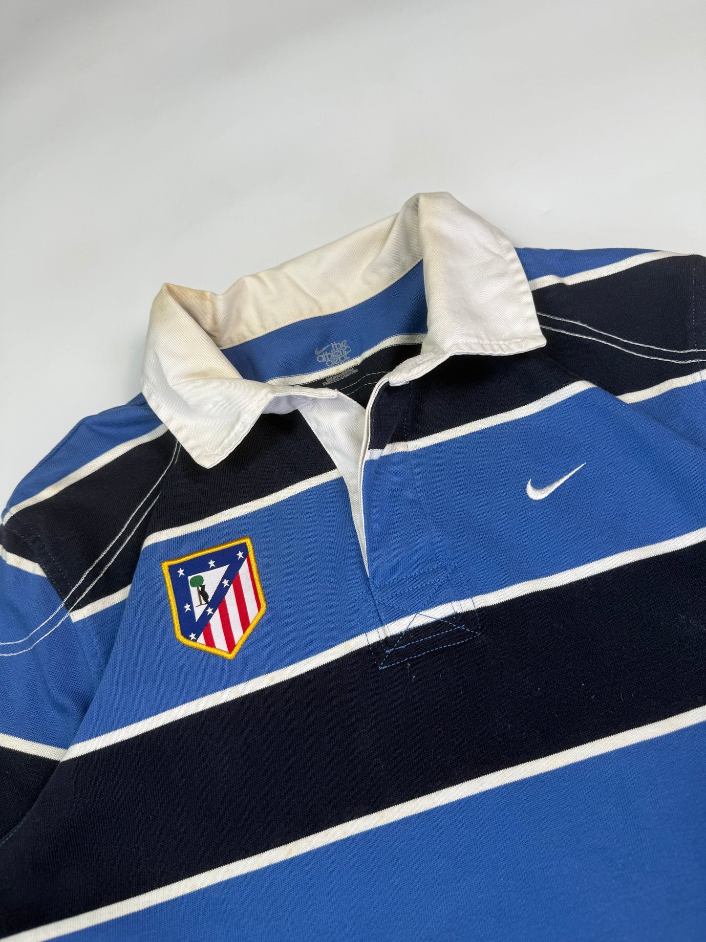 Atletico Madrid 2010/11 Nike football striped rugby polo shirt (L)