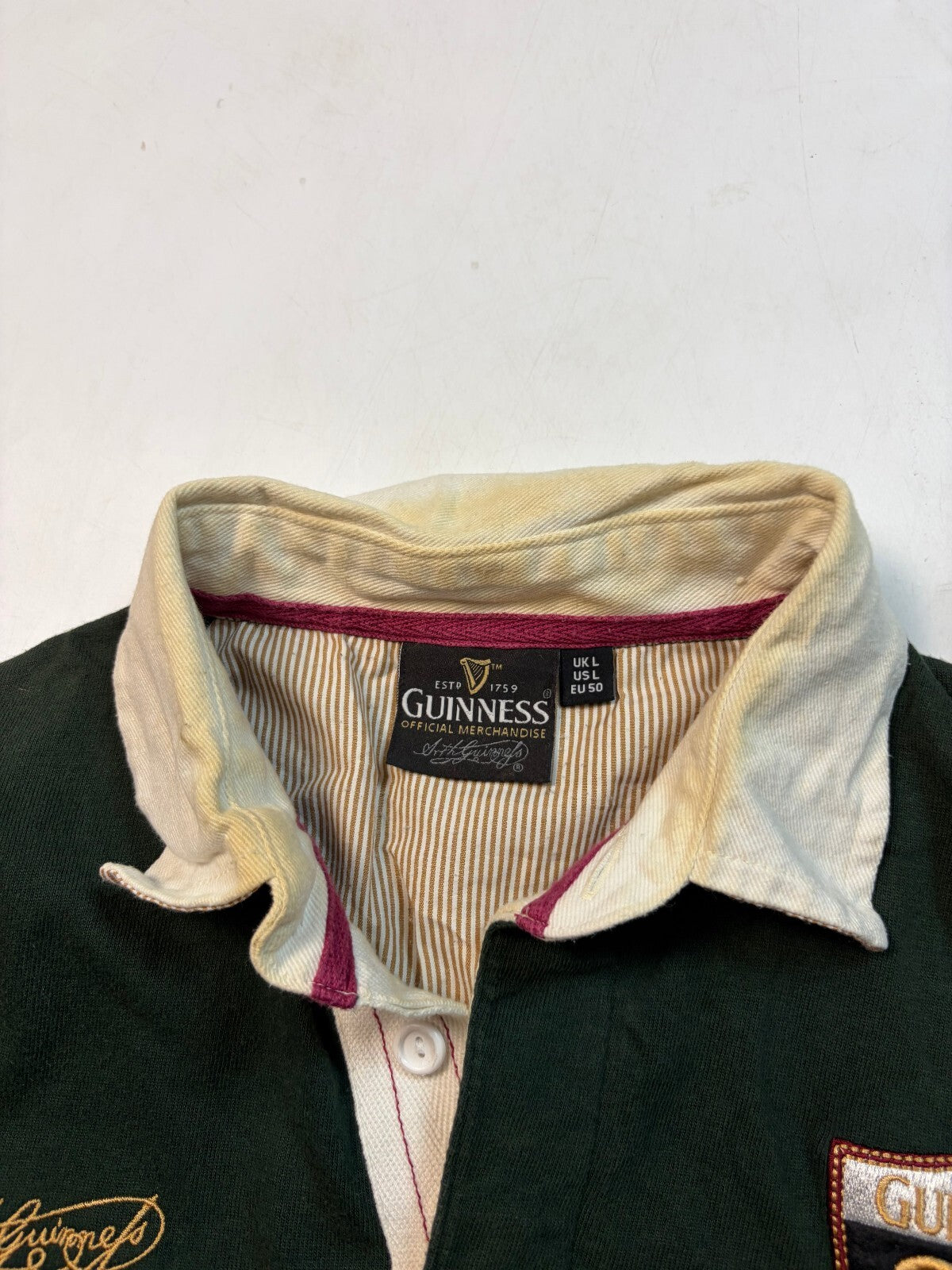 Vintage Guinness beer striped rugby polo shirt (L)