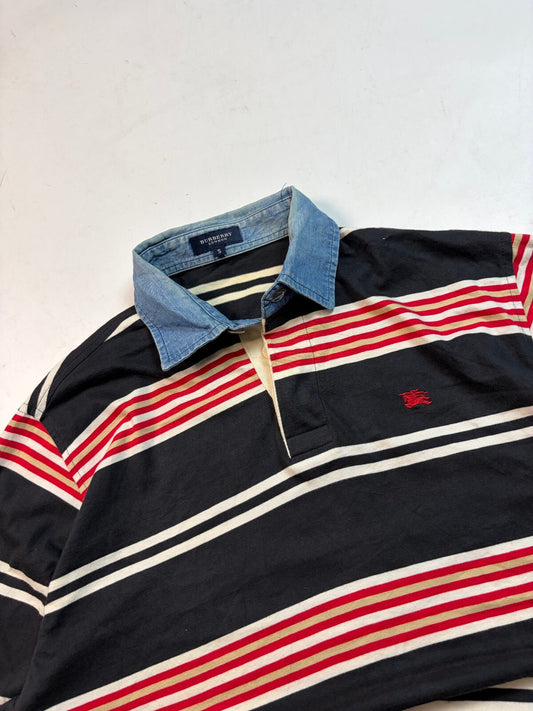 Vintage Y2K Burberry striped rugby polo shirt (M)