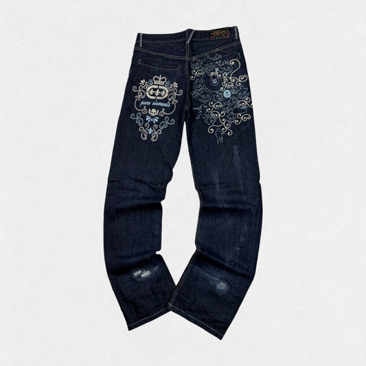 Vintage Y2K embroidered baggy hip hop jeans (W32)