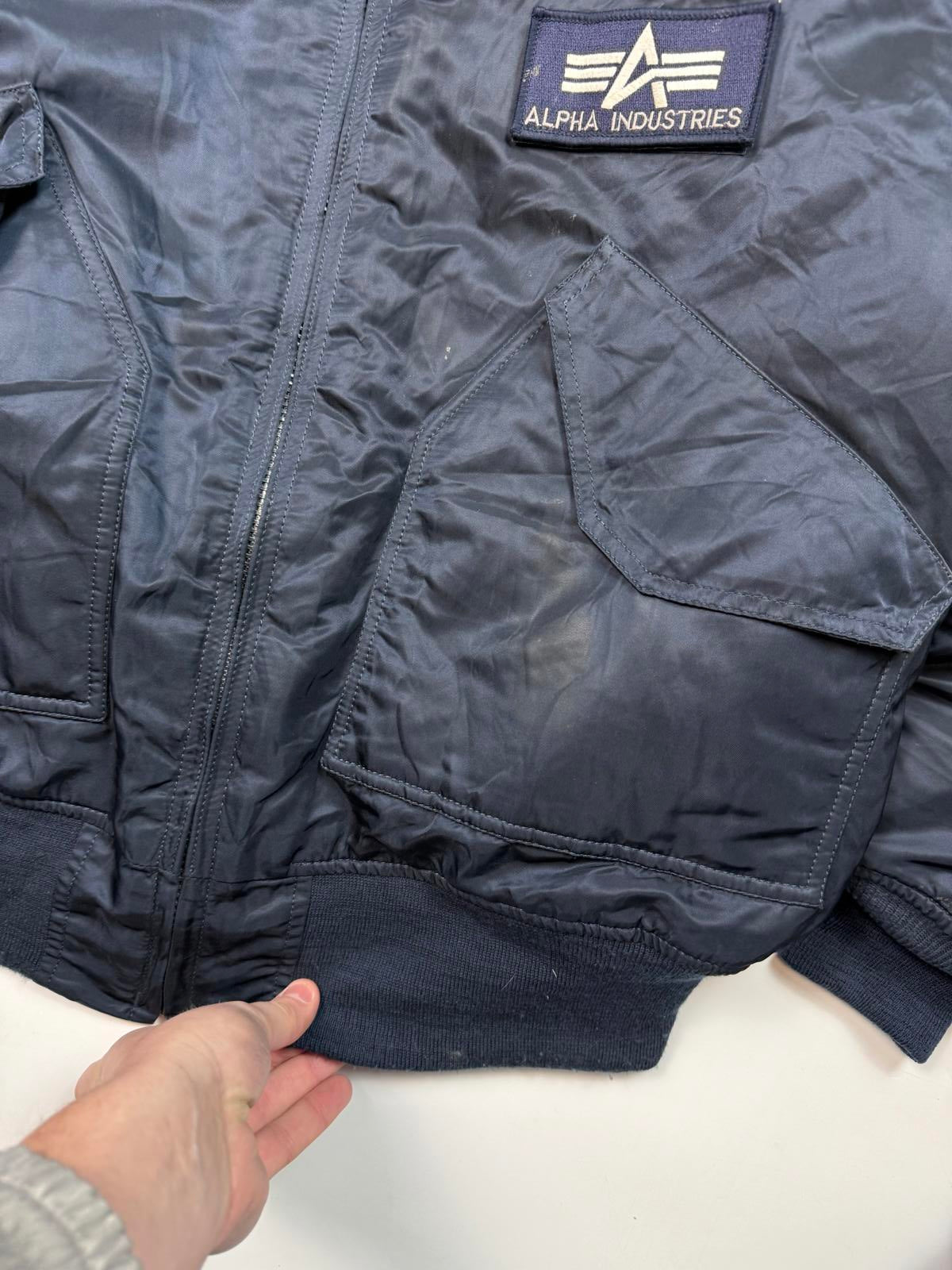 Vintage Alpha Industries collared CWU Military bomber jacket (L)
