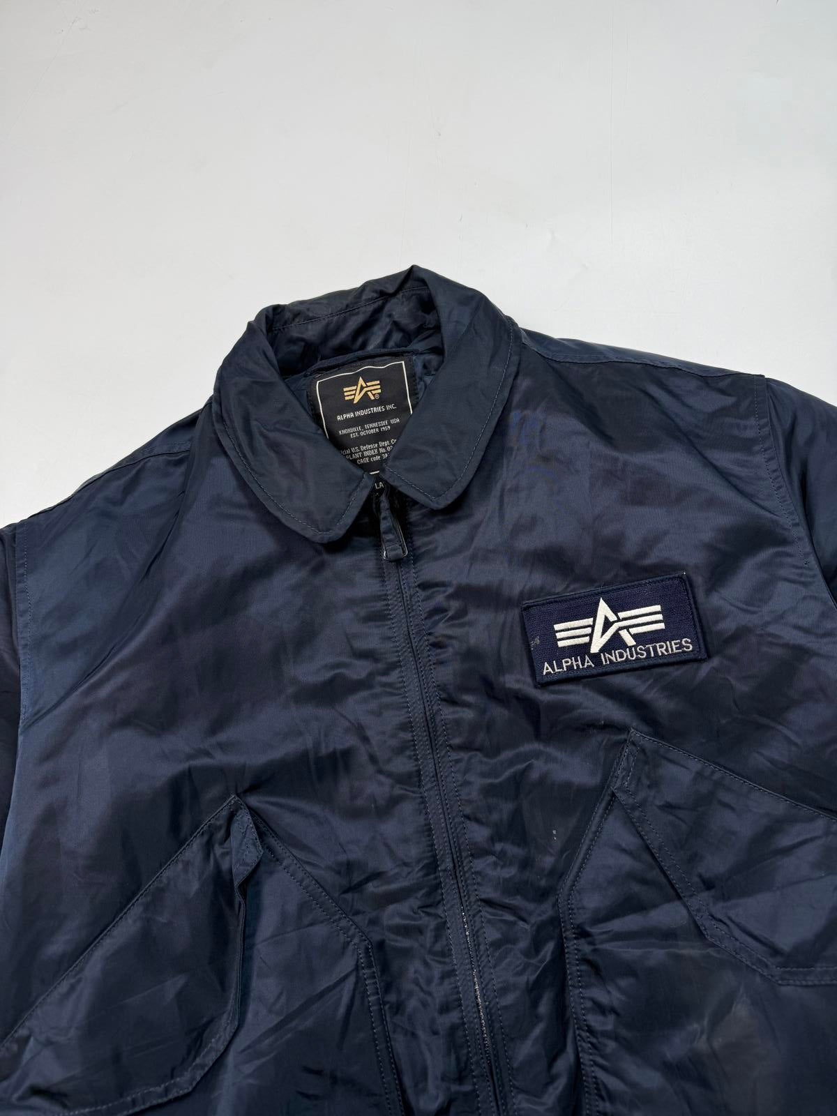 Vintage Alpha Industries collared CWU Military bomber jacket (L)