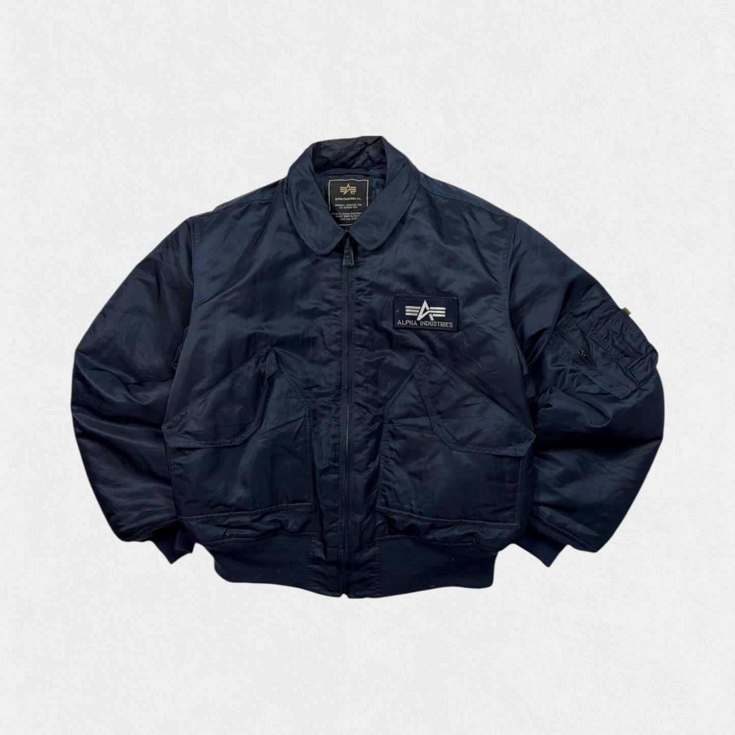 Vintage Alpha Industries collared CWU Military bomber jacket (L)