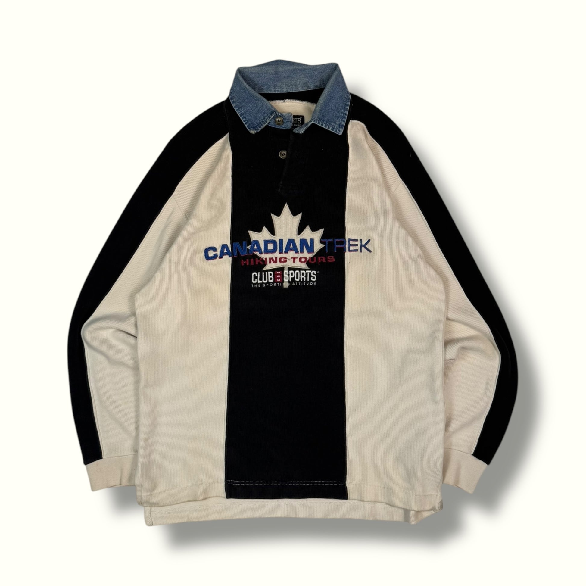 Canadian trek striped rugby polo white and black