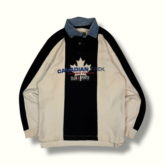 Canadian trek striped rugby polo white and black