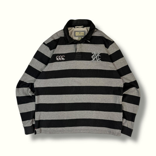 Canterbury rugby polo black and grey striped pattern