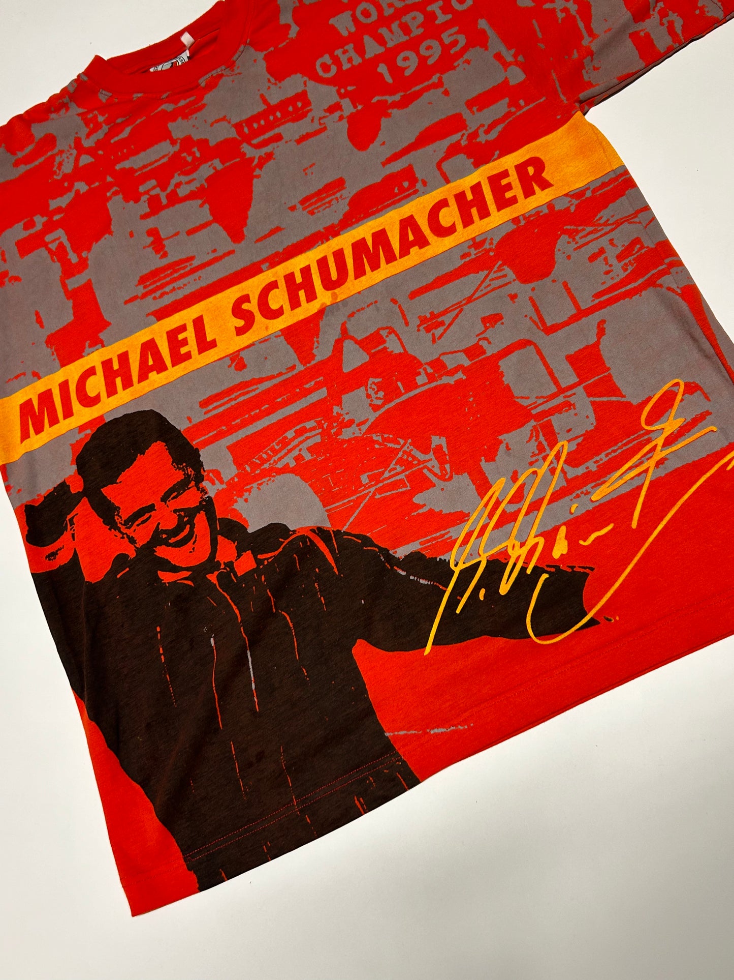 Vintage 90s Michael Schumacher world champion all over print tee (XL)