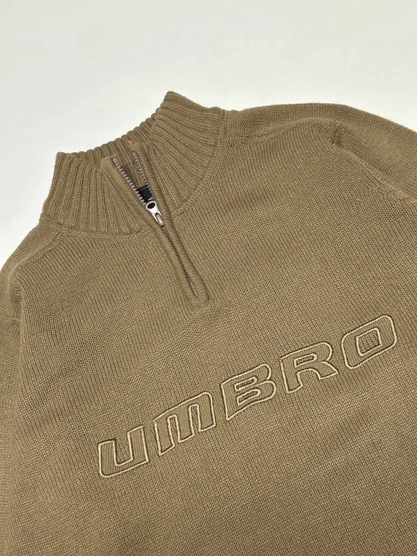 Vintage Umbro spell out quarter zip knit sweater (M)