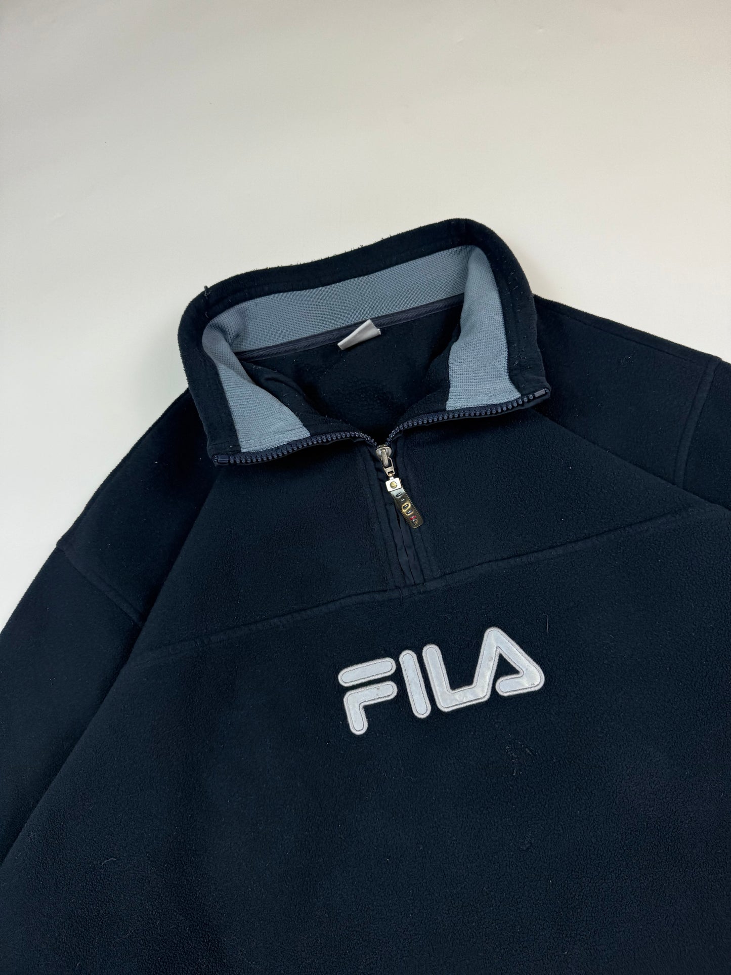 Vintage Fila spell out quarter zip fleece (XL)