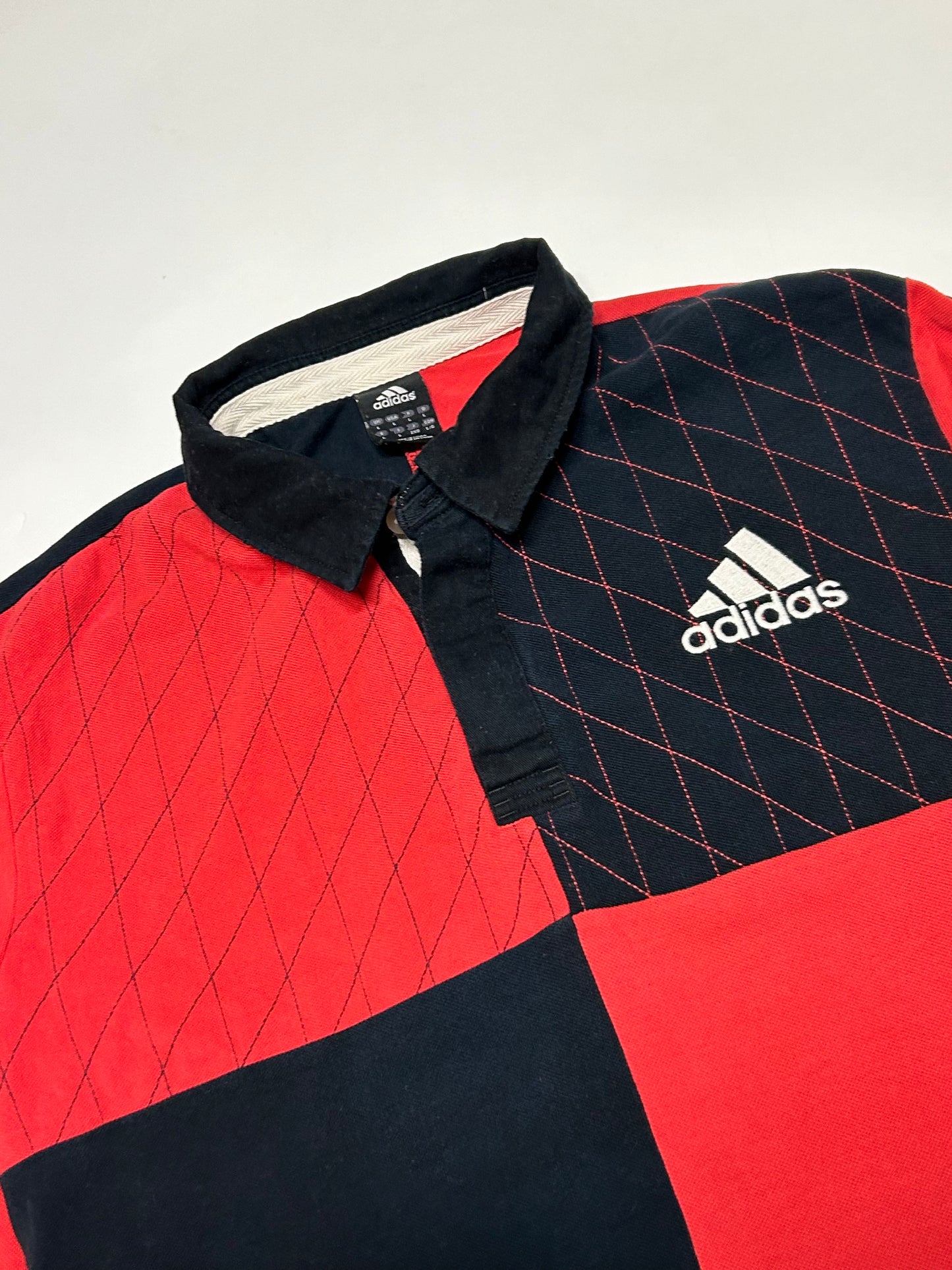 Vintage Adidas colour block long sleeve polo shirt (L)