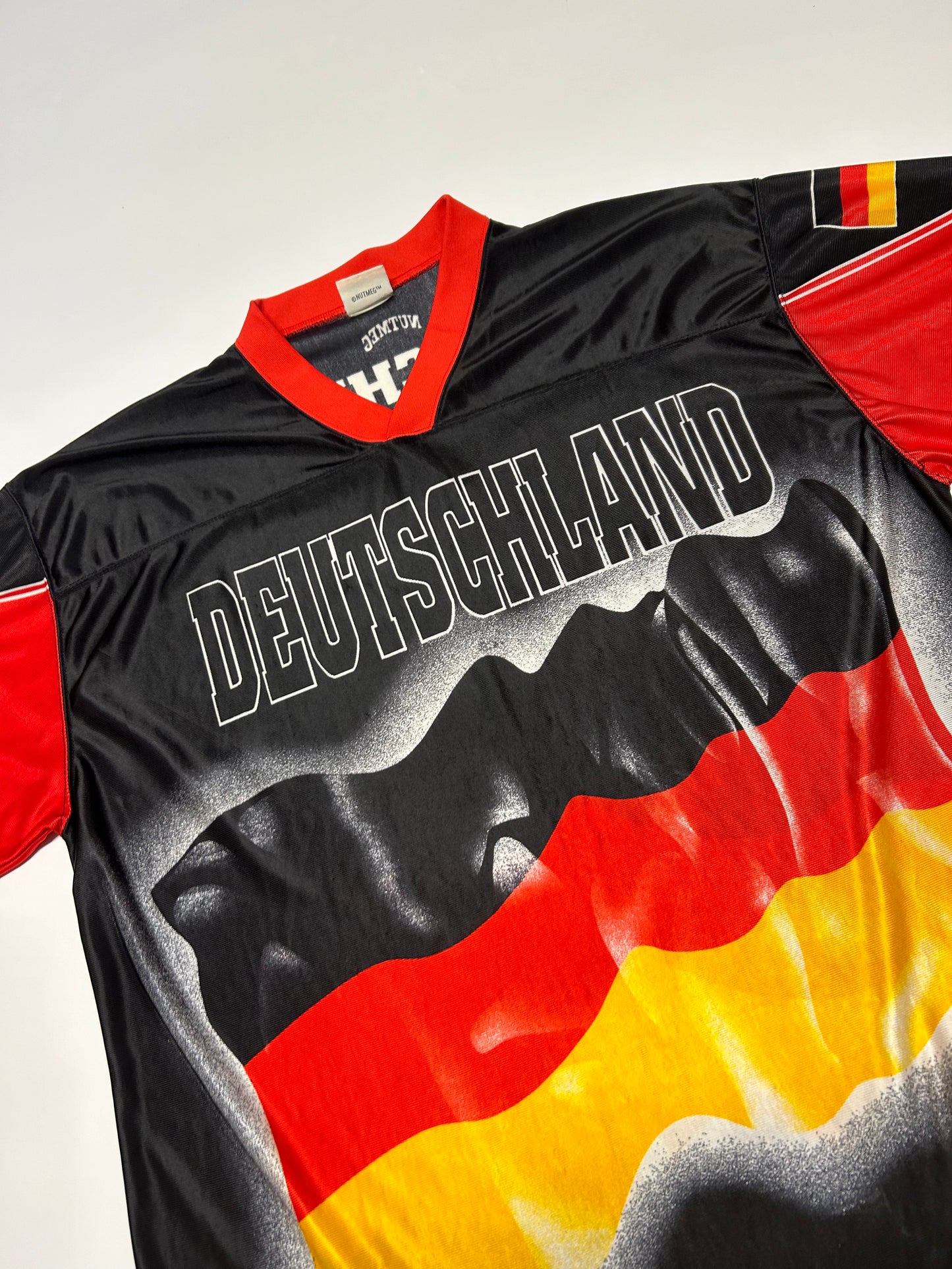 Vintage 90s Nutmeg Germany football all over print shirt (XL)