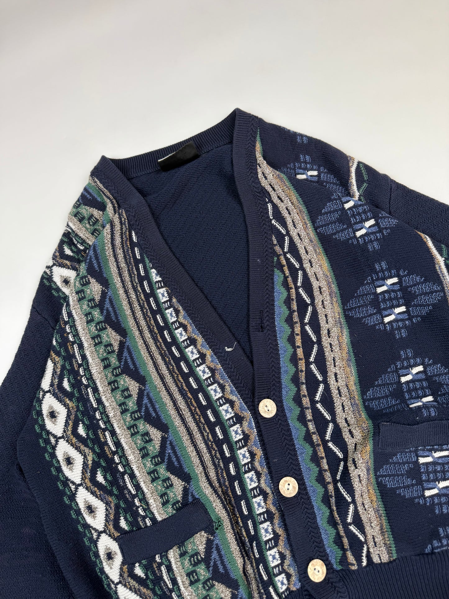 Vintage Coogi style knit cardigan sweater (L)