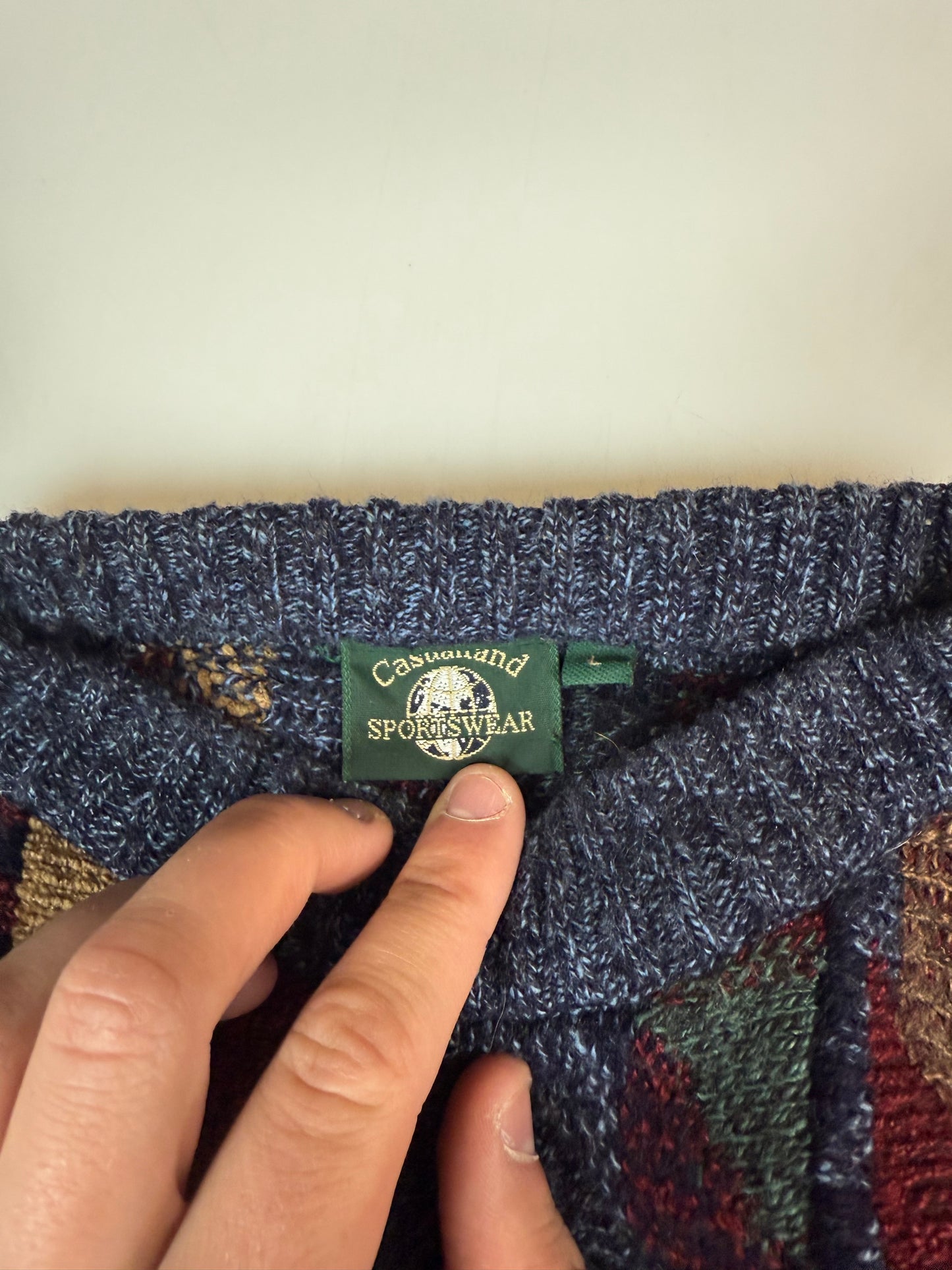 Vintage abstract grandad knit sweater (L)