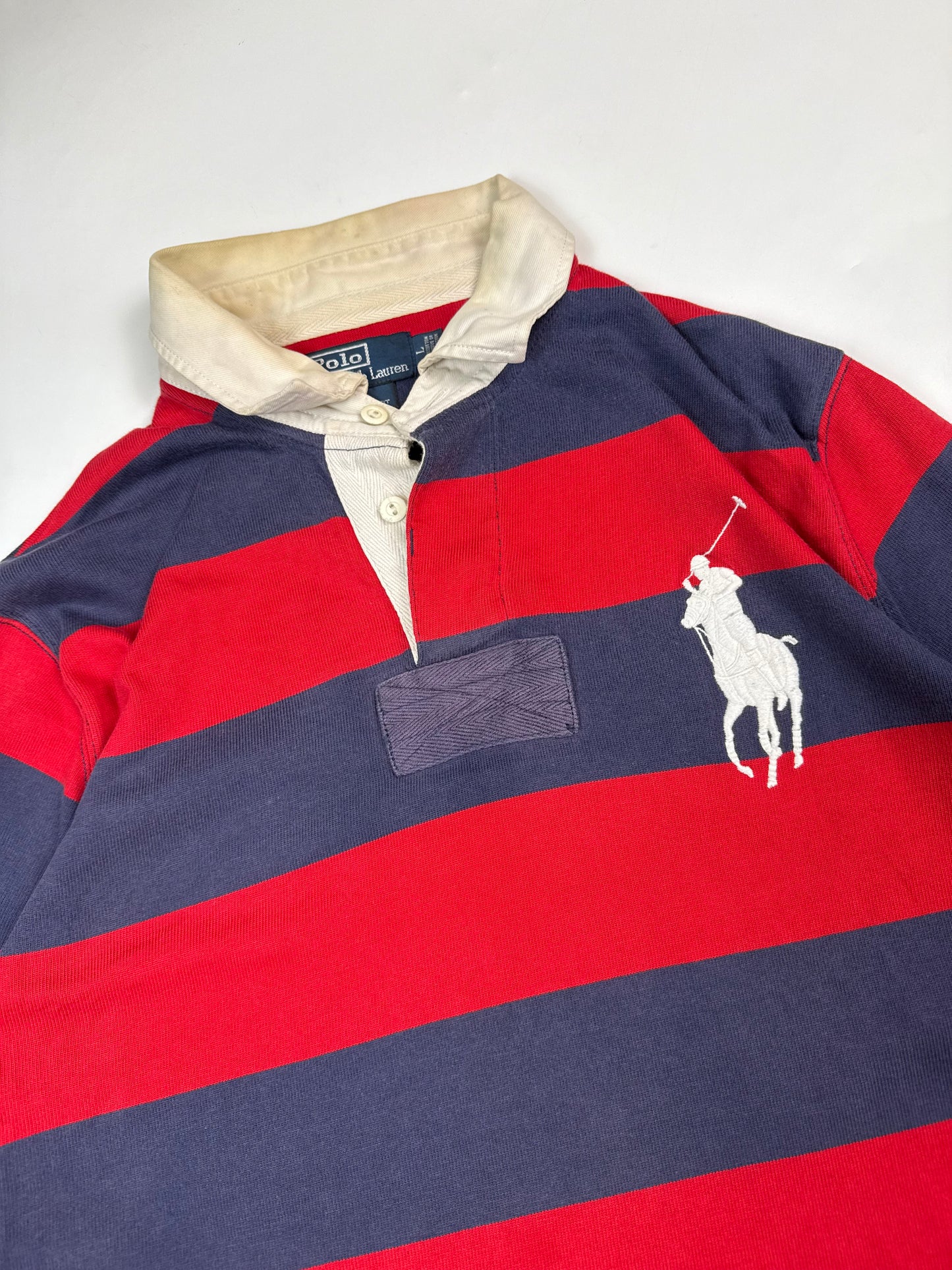 Vintage Polo Ralph Lauren big pony striped rugby polo shirt (L)