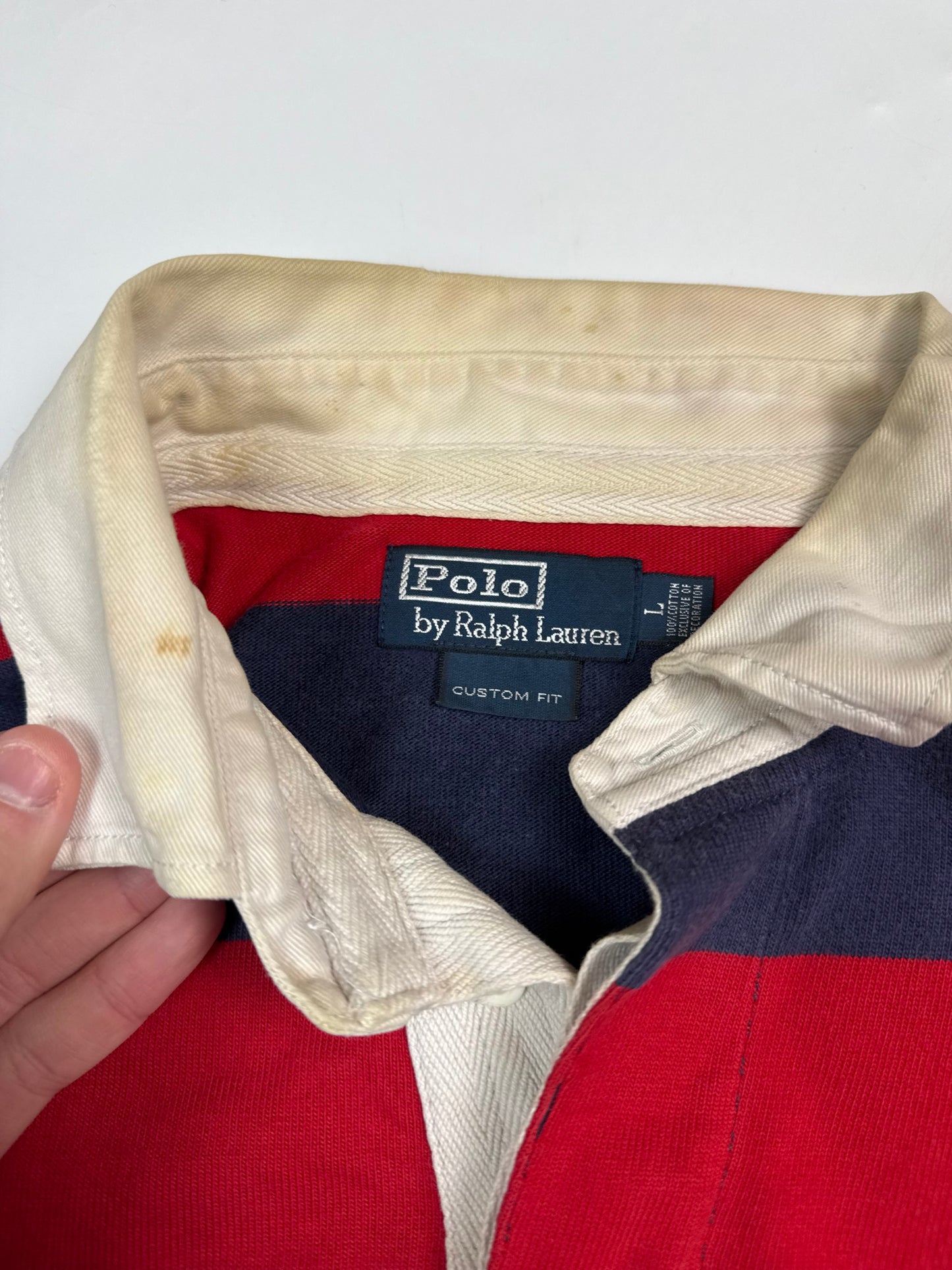 Vintage Polo Ralph Lauren big pony striped rugby polo shirt (L)