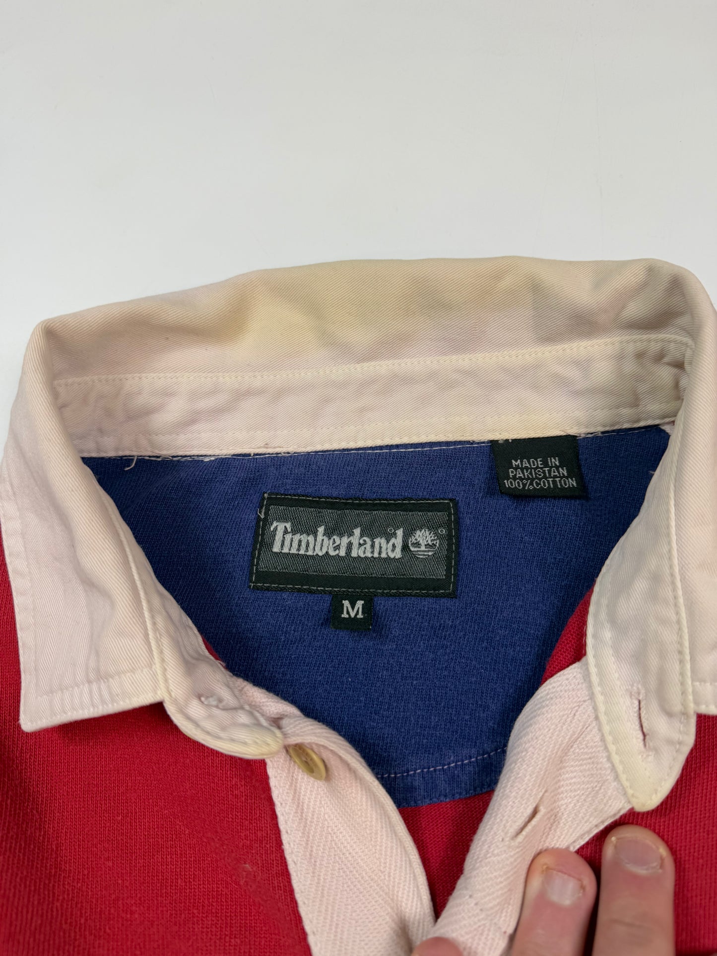 Vintage 90s Timberland spell out rugby polo shirt (M)