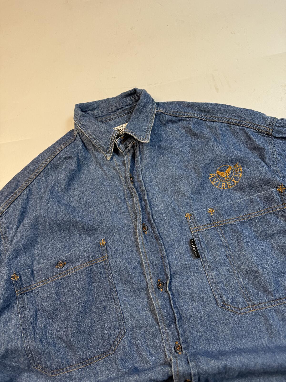Vintage 90s Avirex denim short sleeve shirt (L)