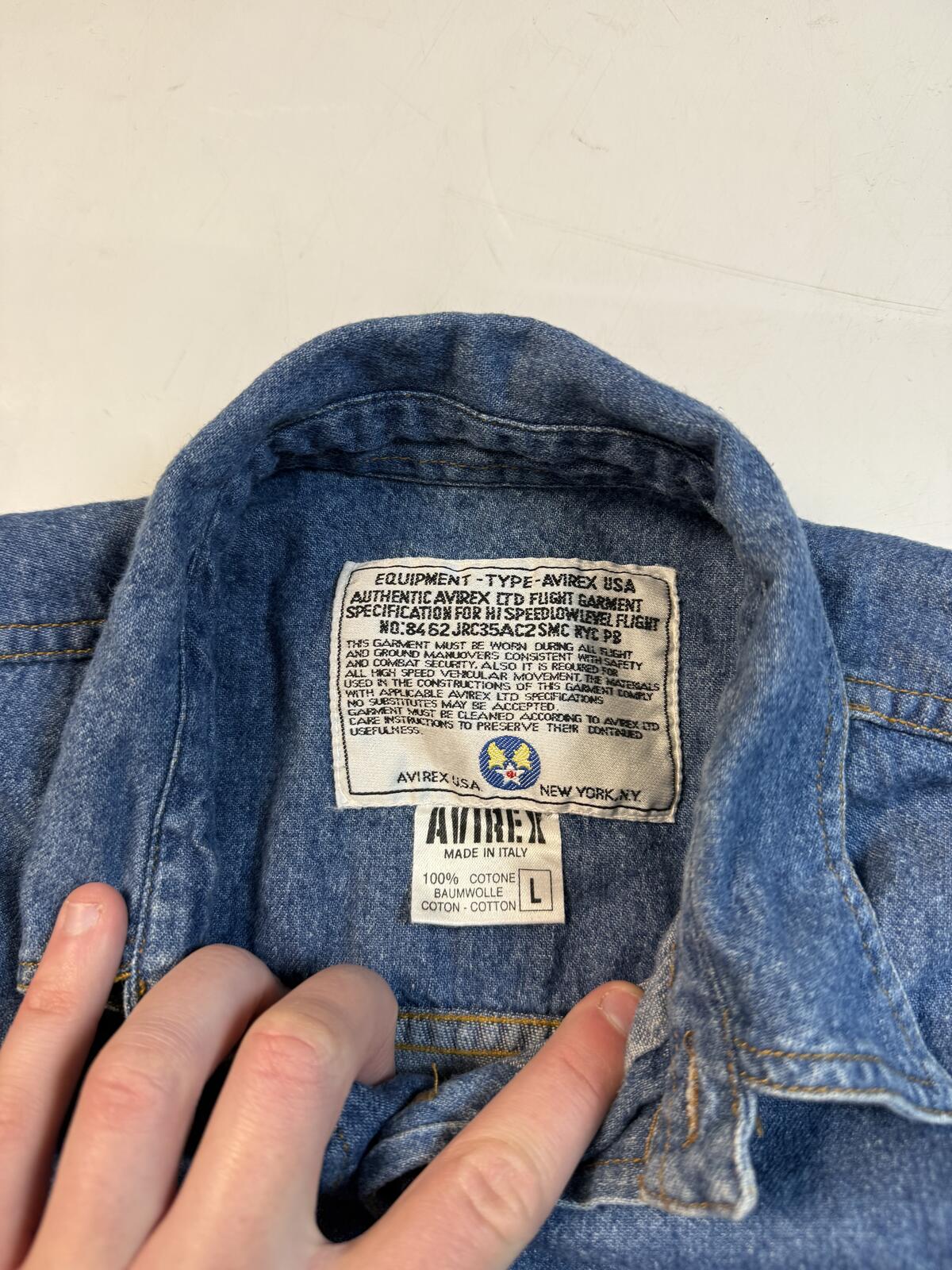 Vintage 90s Avirex denim short sleeve shirt (L)