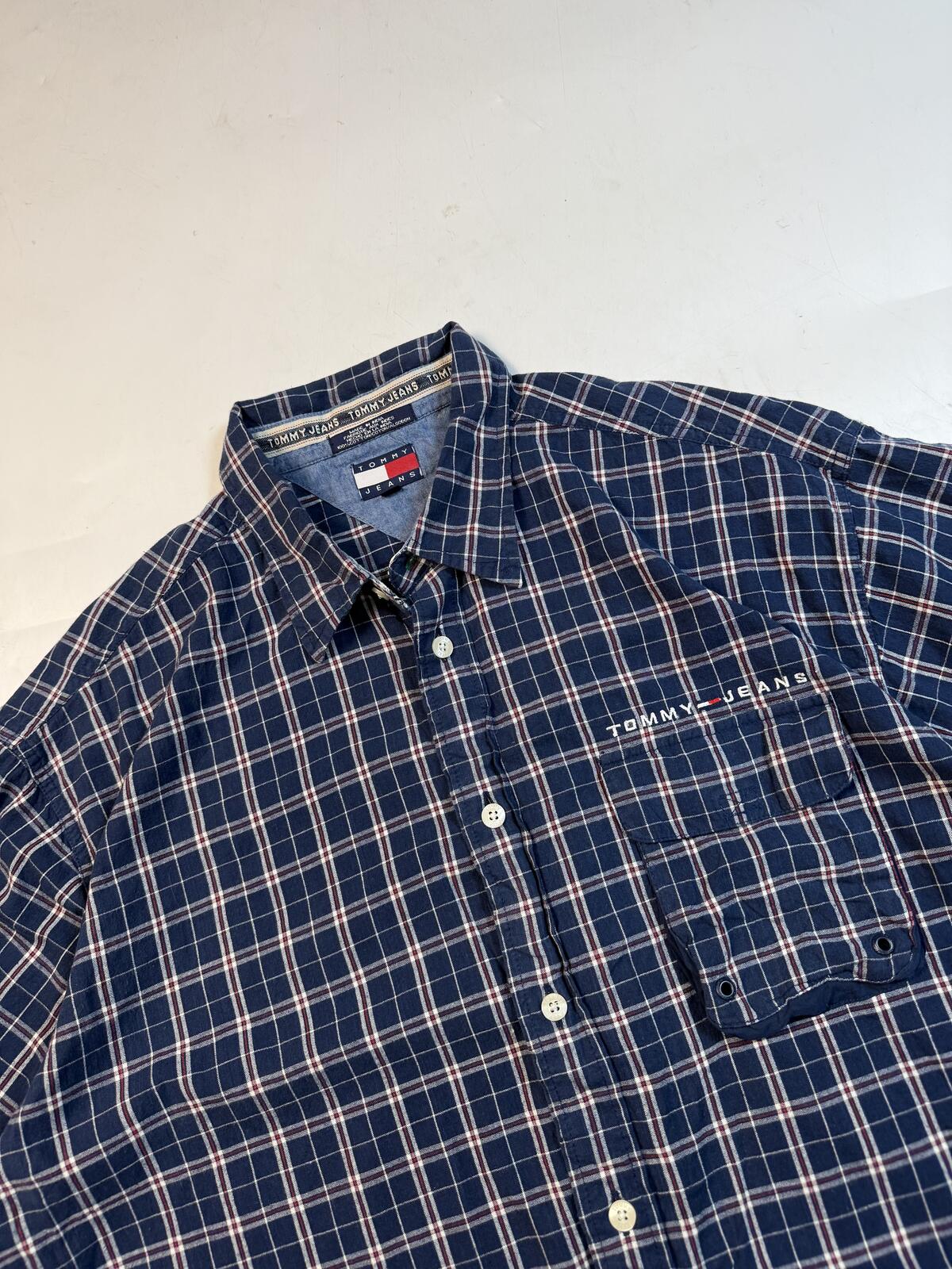 Vintage Tommy Hilfiger Jeans checkered short sleeve shirt (XL)