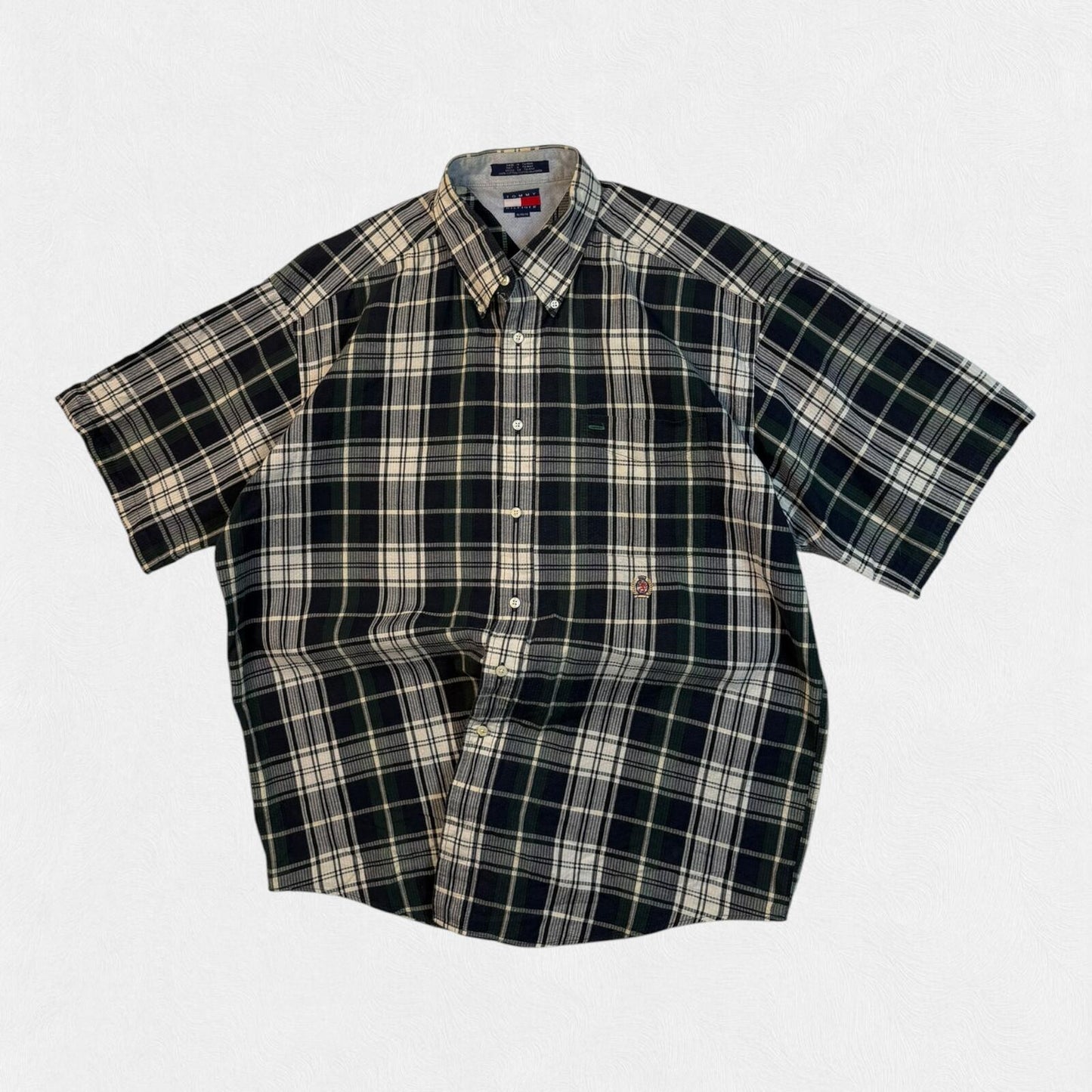 Vintage 90s Tommy Hilfiger checkered short sleeve shirt (XL)