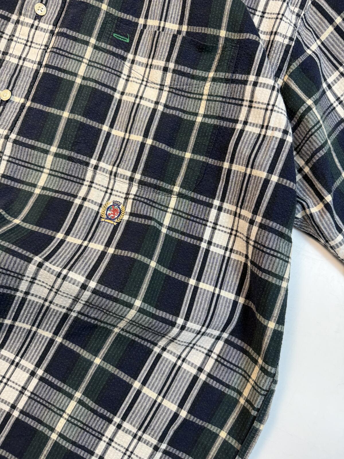 Vintage 90s Tommy Hilfiger checkered short sleeve shirt (XL)