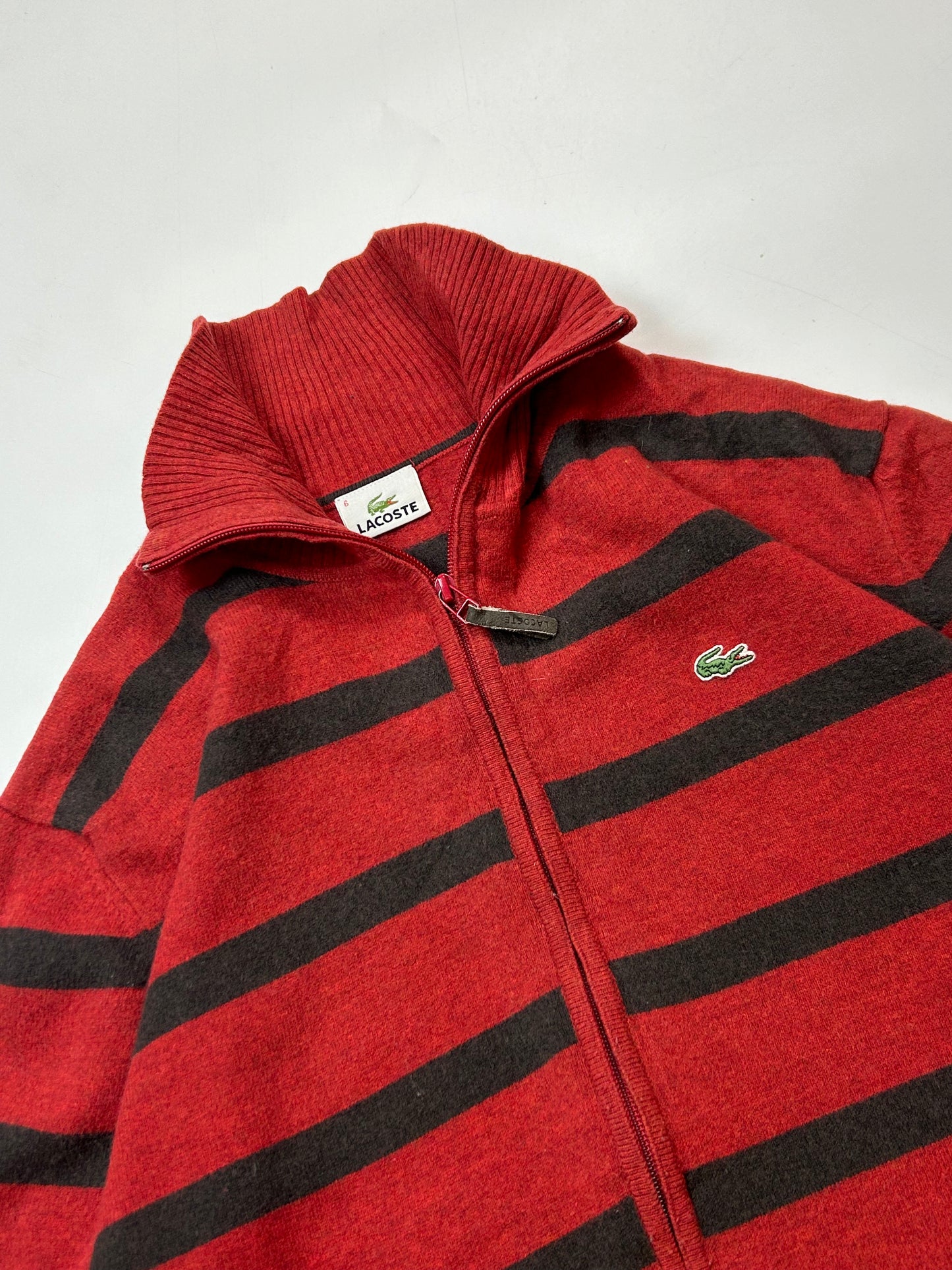 Lacoste striped full zip wool knit sweater (M)