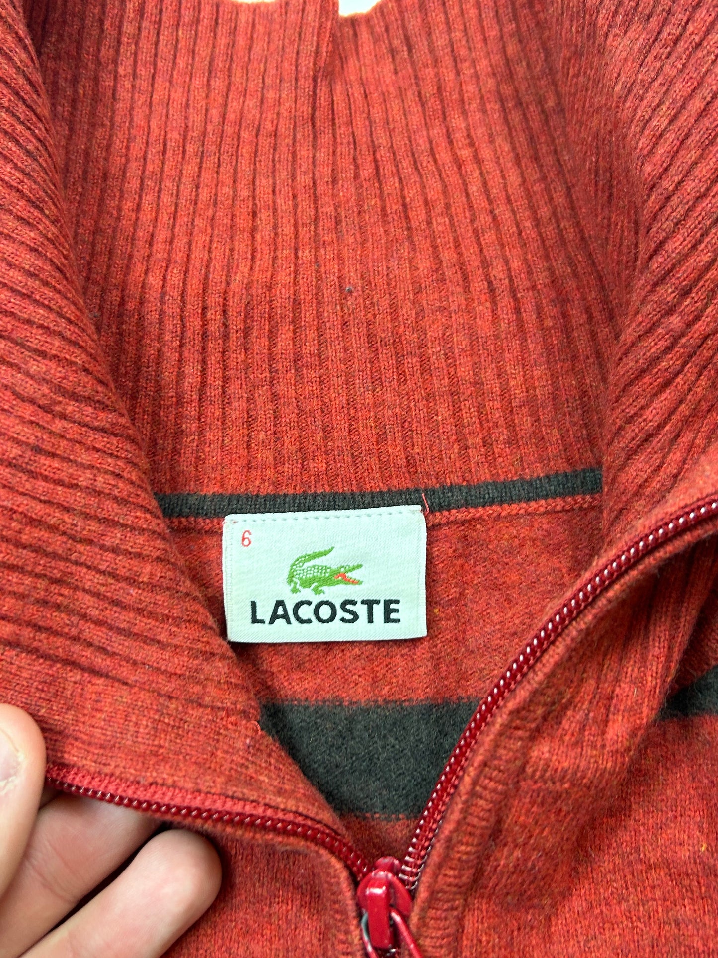 Lacoste striped full zip wool knit sweater (M)