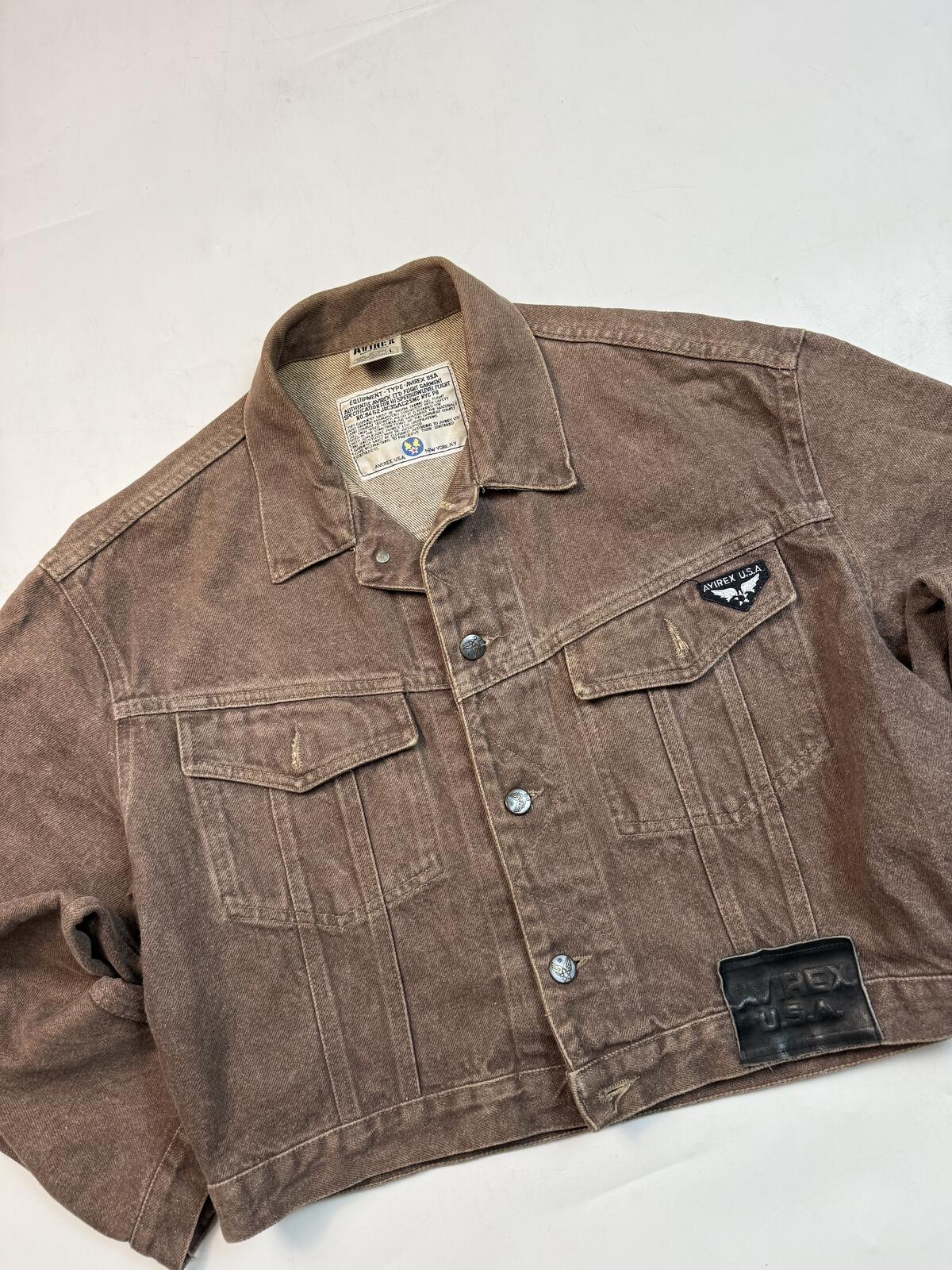 Vintage Avirex USA cropped denim jean jacket (L)