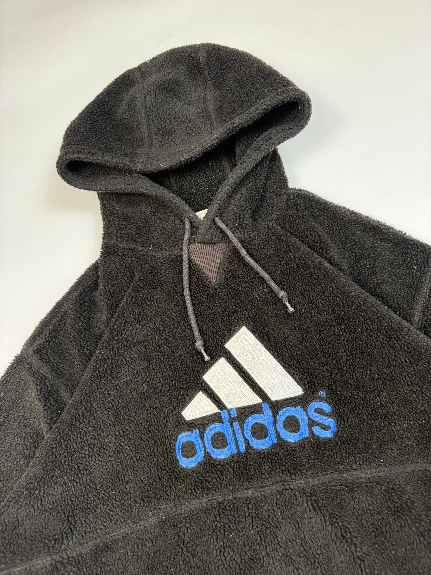Vintage 90s Adidas centre logo sherpa fleece hoodie (XL)