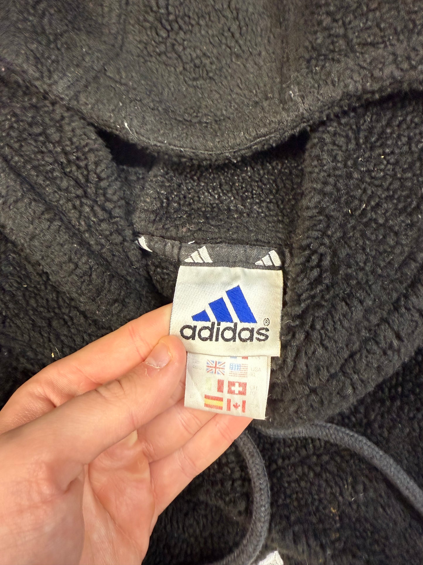Vintage 90s Adidas centre logo sherpa fleece hoodie (XL)