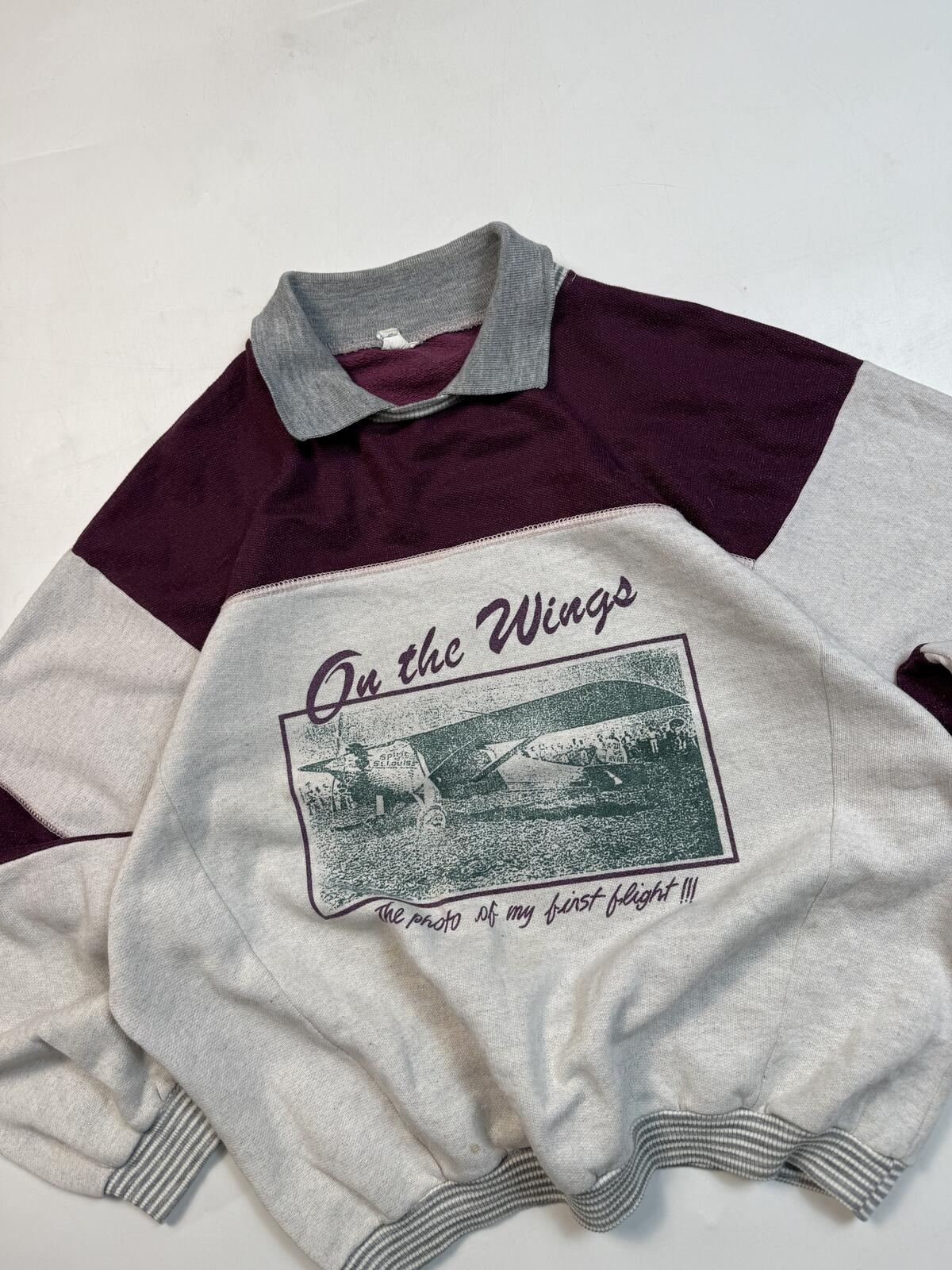 Vintage 80s graphic collared sweatshirt (L)