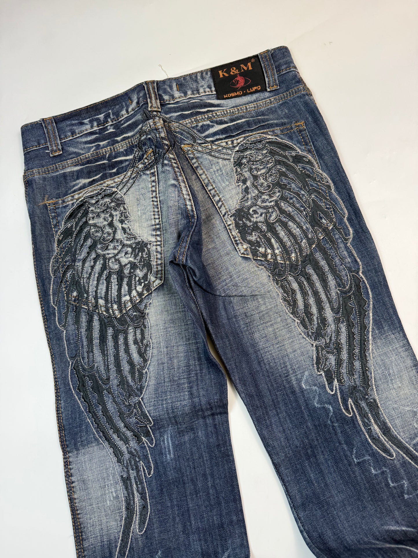 Vintage y2k embroidered straight fit jeans (W32)