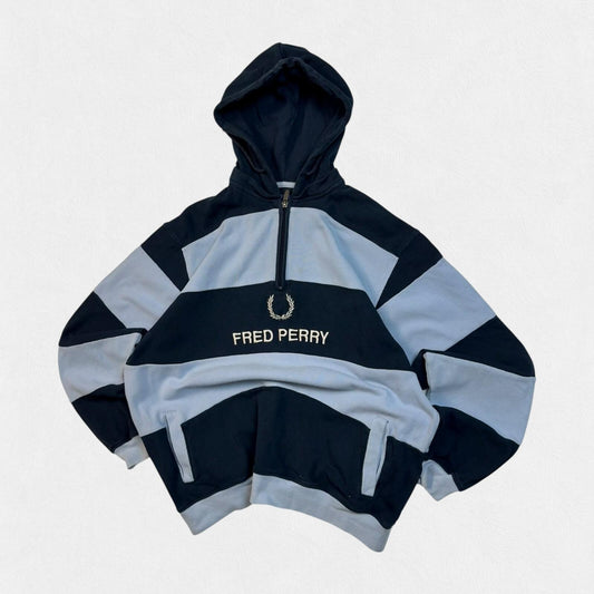 Vintage Fred Perry striped 1/4 zip hoodie (L)