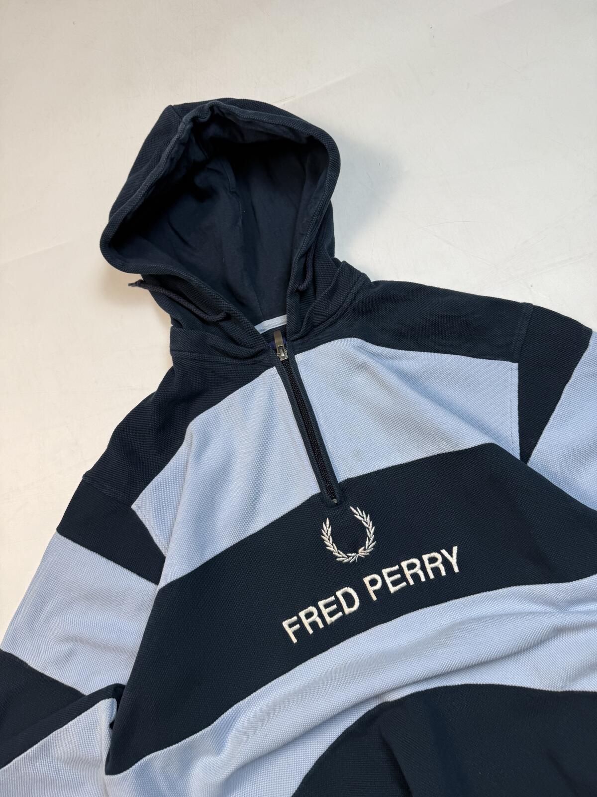 Vintage Fred Perry striped 1/4 zip hoodie (L)