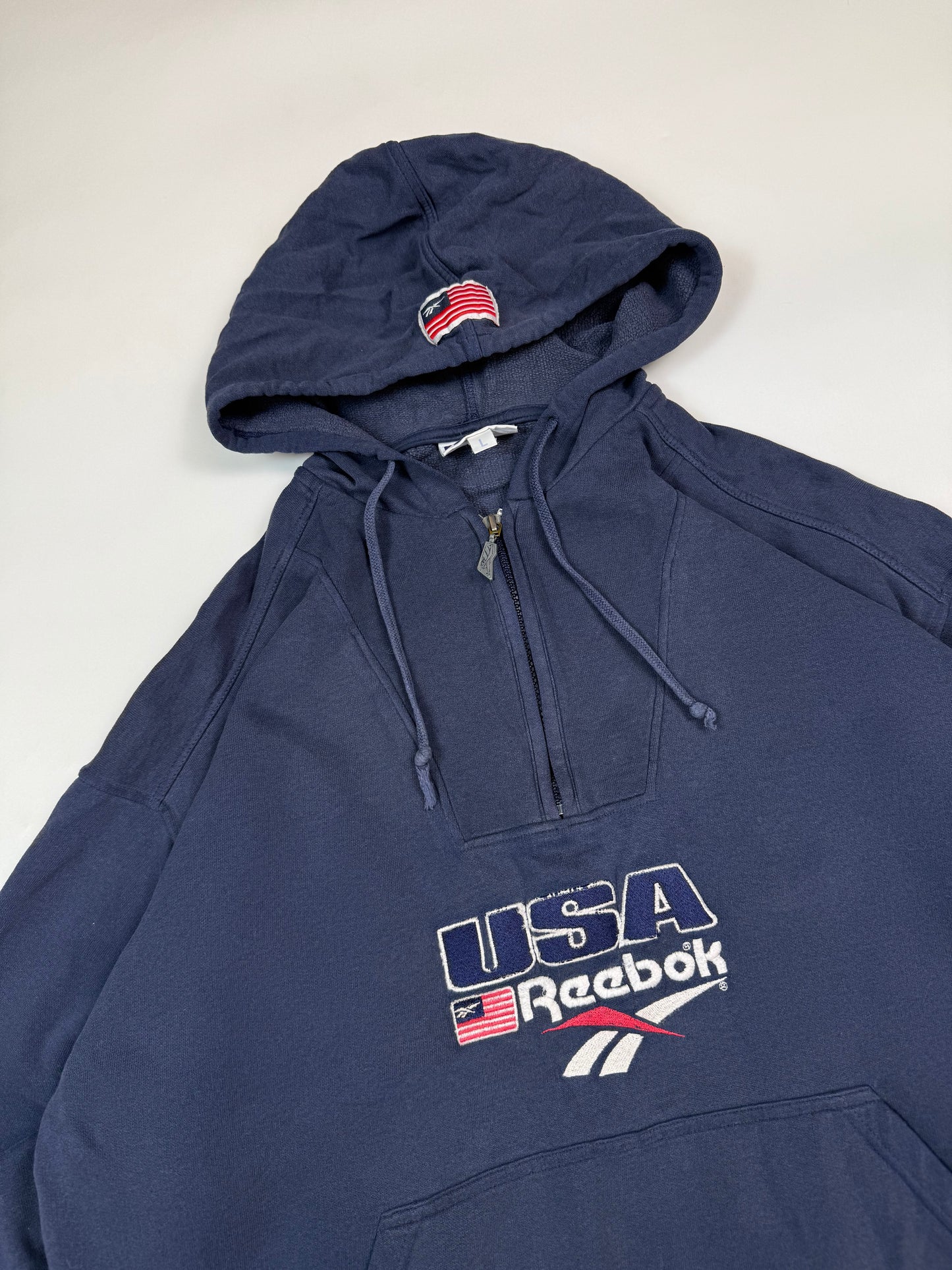 Vintage 90s Reebok USA quarter zip hoodie (L)