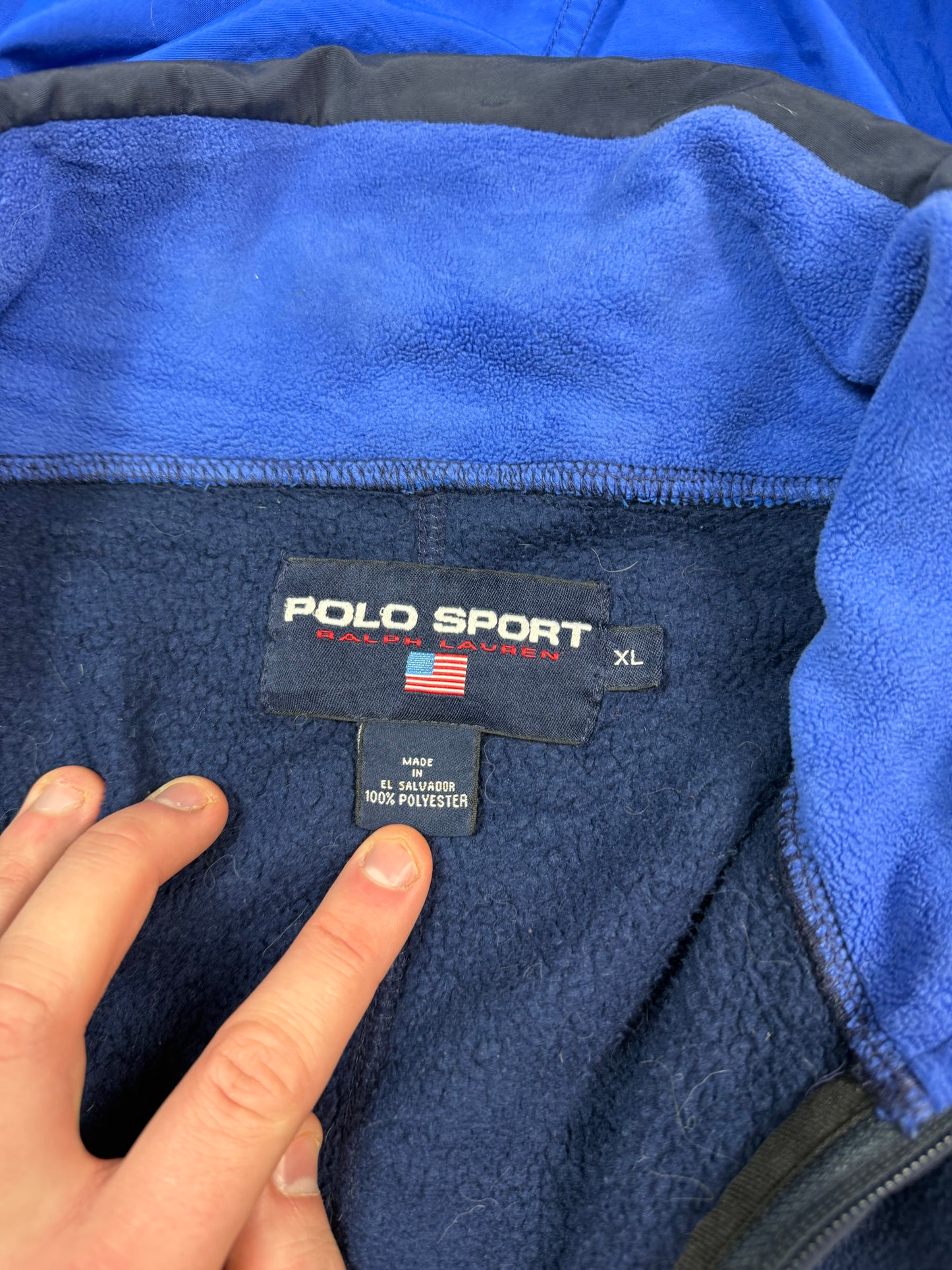 Vintage 90s Polo Sport hooded fleece jacket (XL)