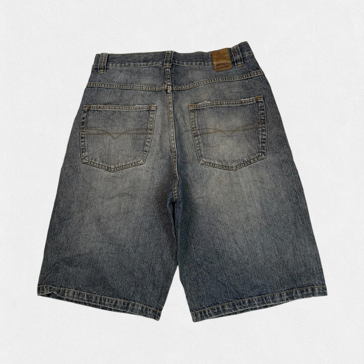 Vintage Y2K Anchor Blue baggy hip hop denim jean shorts (W32)