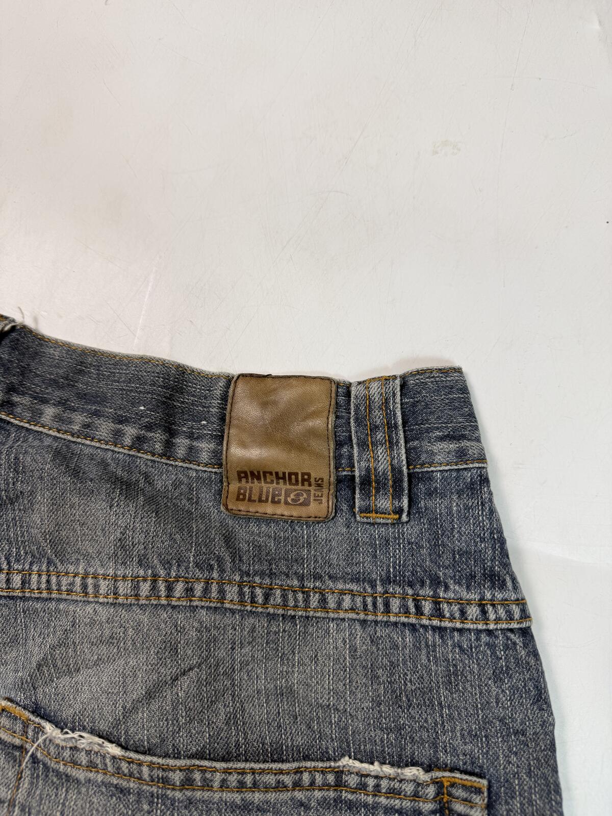 Vintage Y2K Anchor Blue baggy hip hop denim jean shorts (W32)