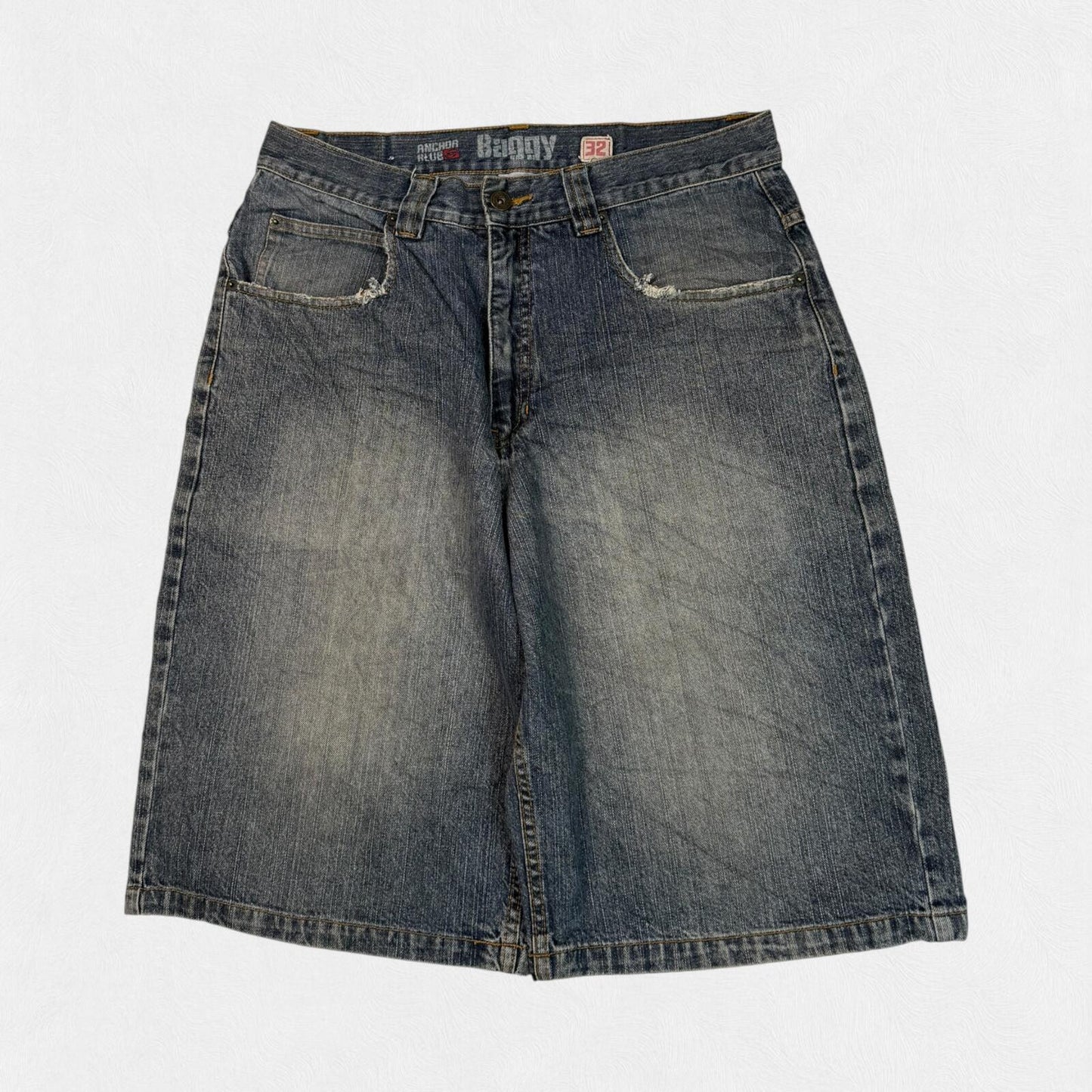 Vintage Y2K Anchor Blue baggy hip hop denim jean shorts (W32)