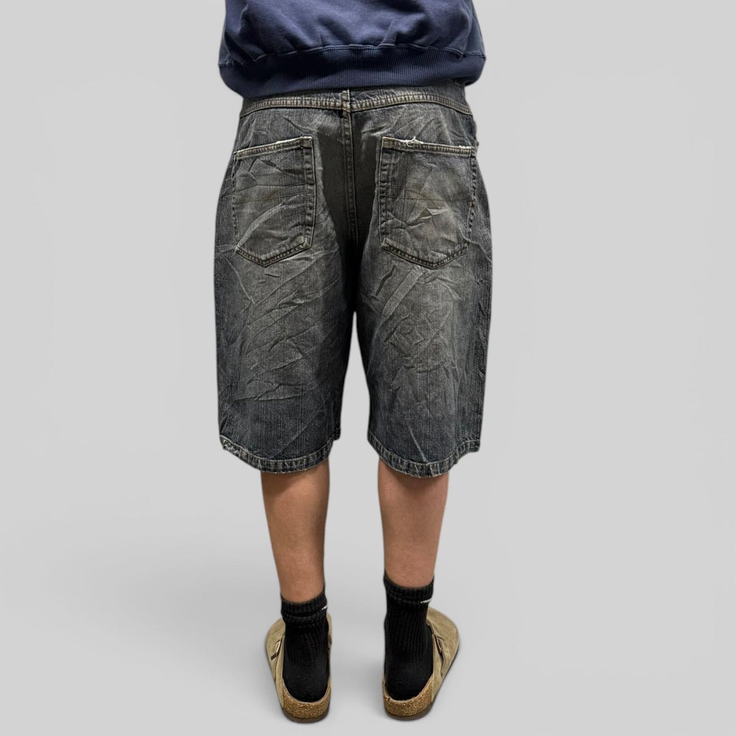 Vintage Y2K Anchor Blue baggy hip hop denim jean shorts (W32)