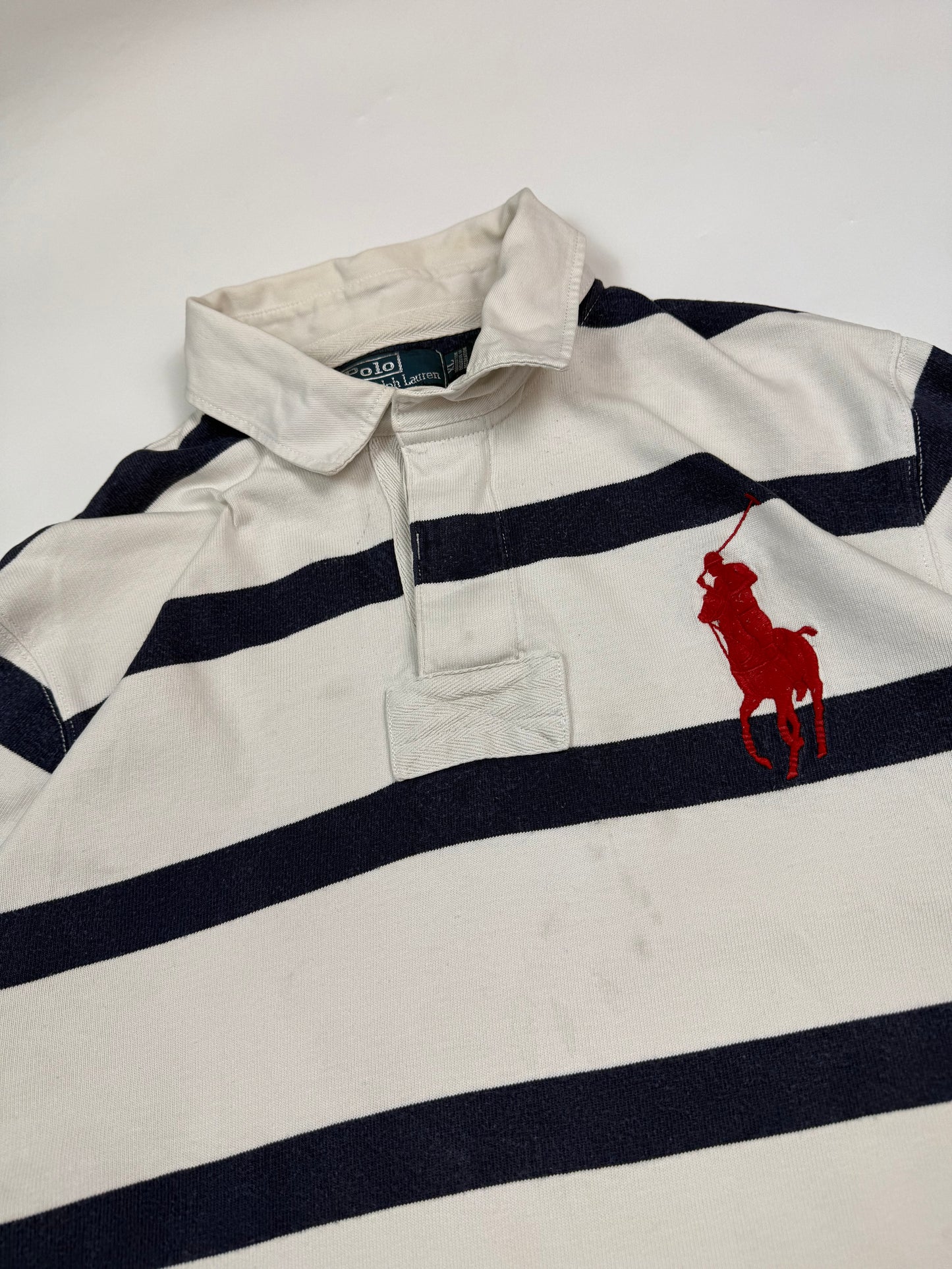 Vintage Polo Ralph Lauren big pony striped rugby polo shirt (XL)