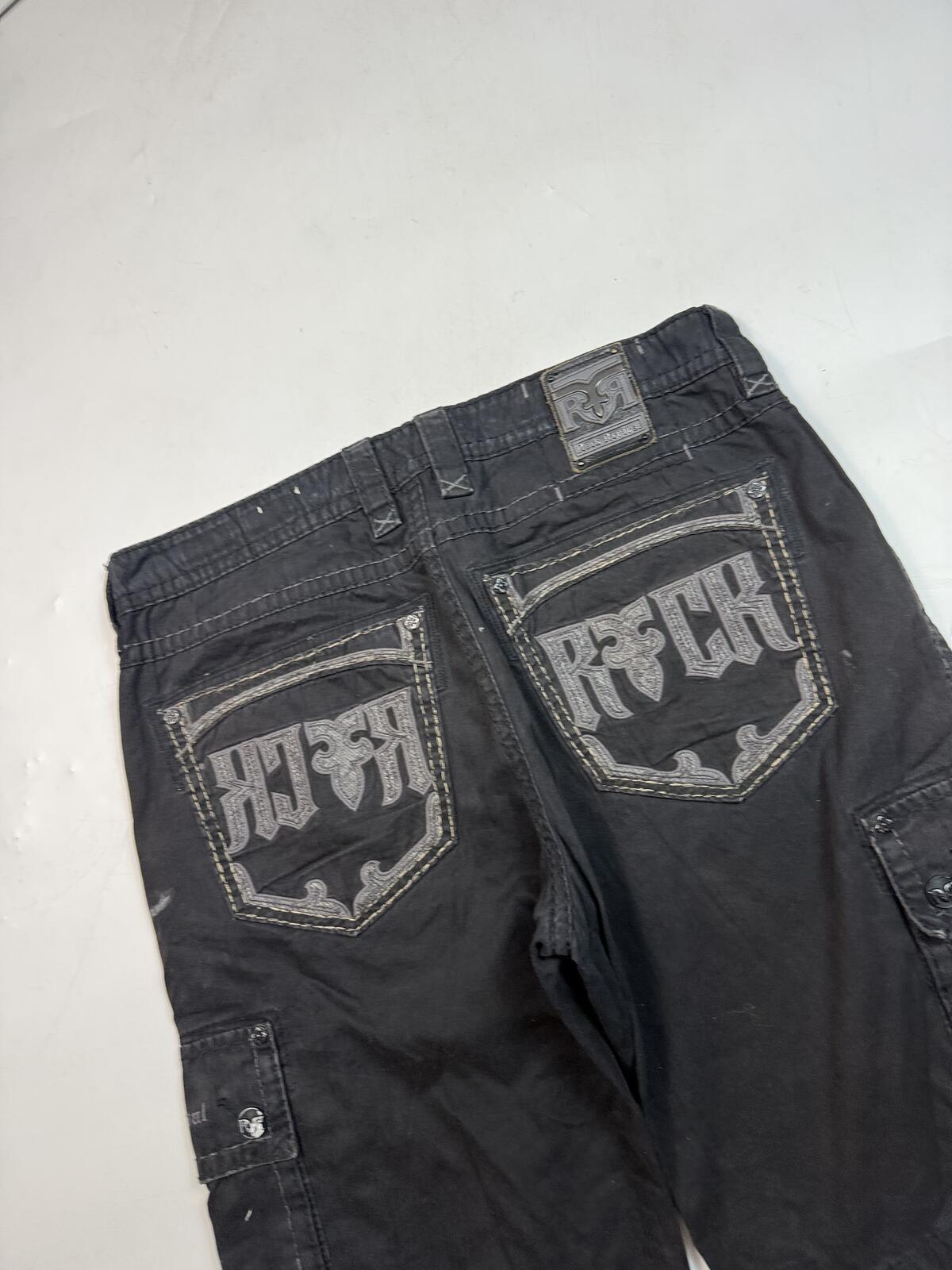Vintage Y2K Rock revival baggy hip hop cargo shorts (W38)