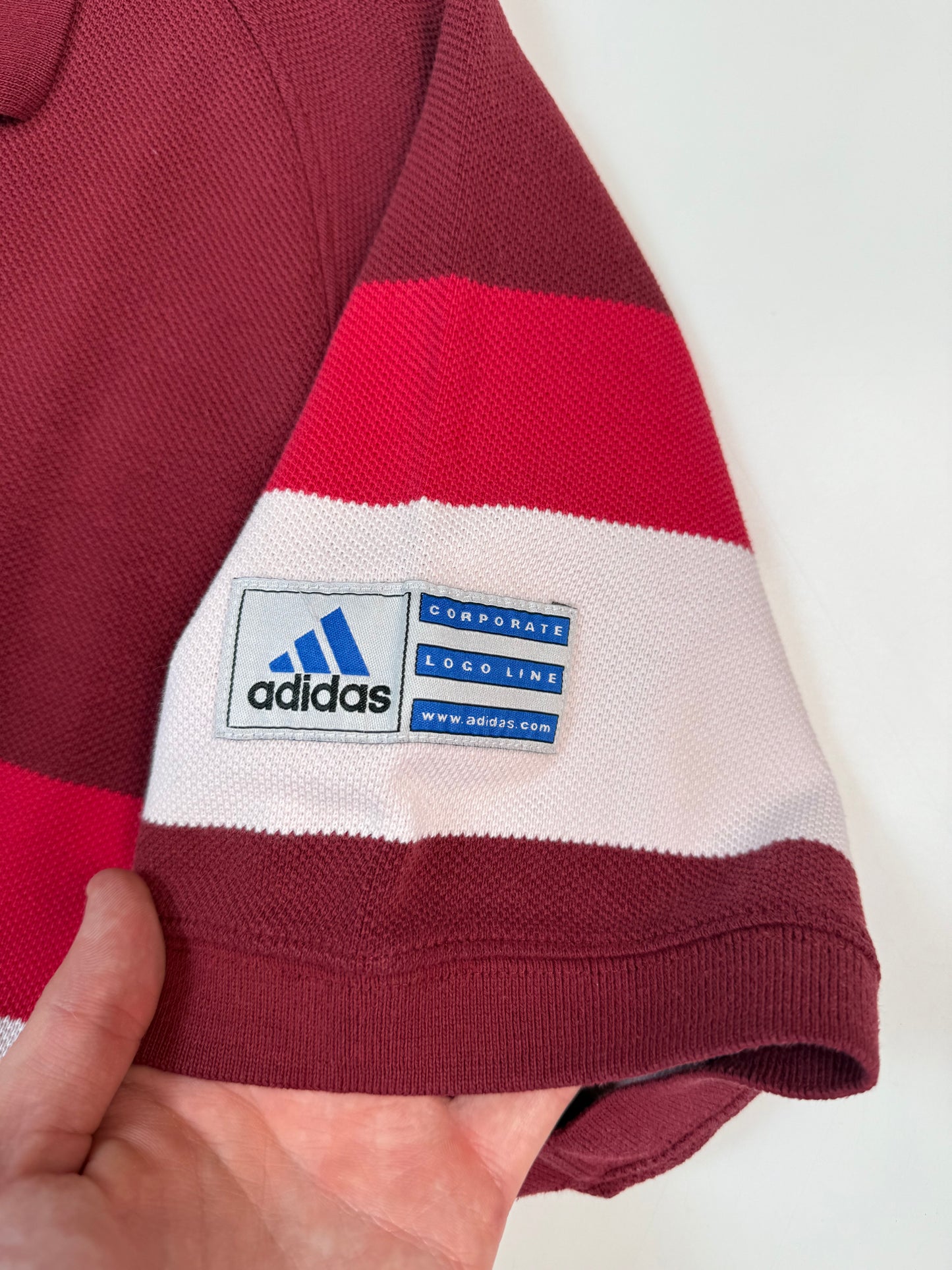 Vintage 90s Adidas striped polo shirt (L)