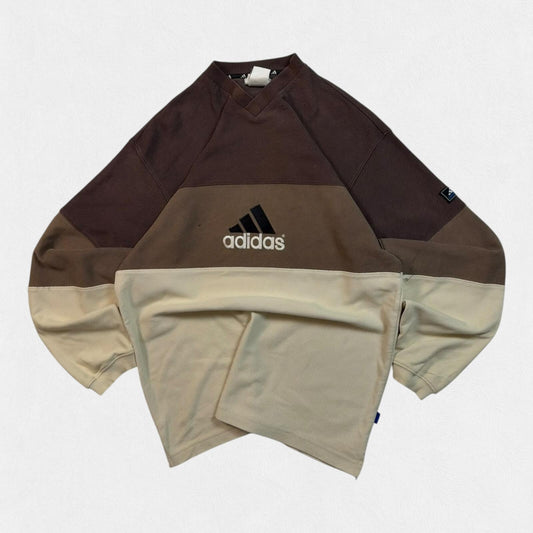 Vintage 90s adidas centre logo striped sweatshirt (S)