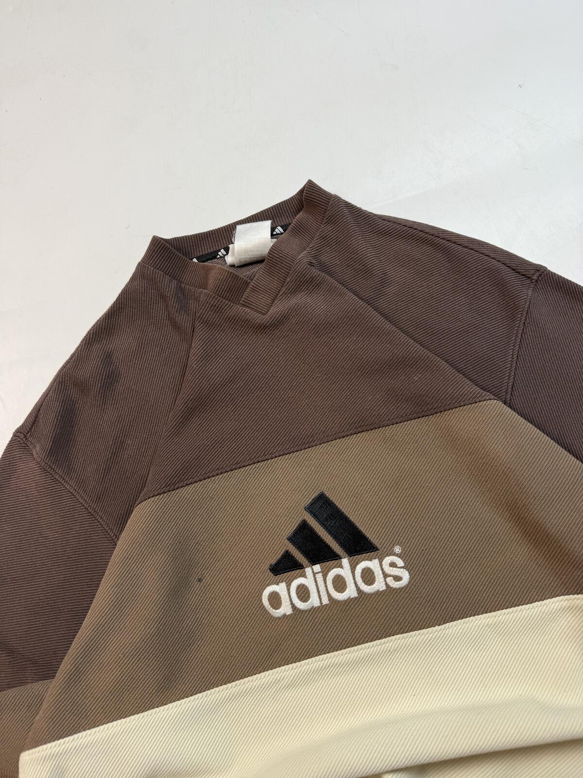 Vintage 90s adidas centre logo striped sweatshirt (S)