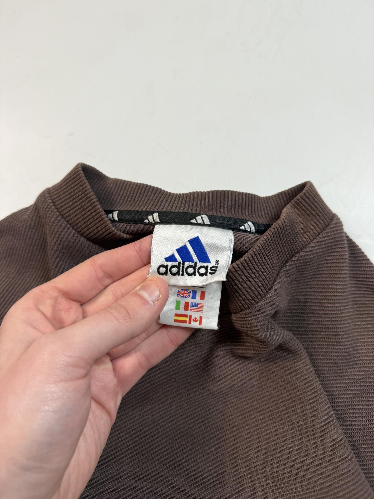 Vintage 90s adidas centre logo striped sweatshirt (S)