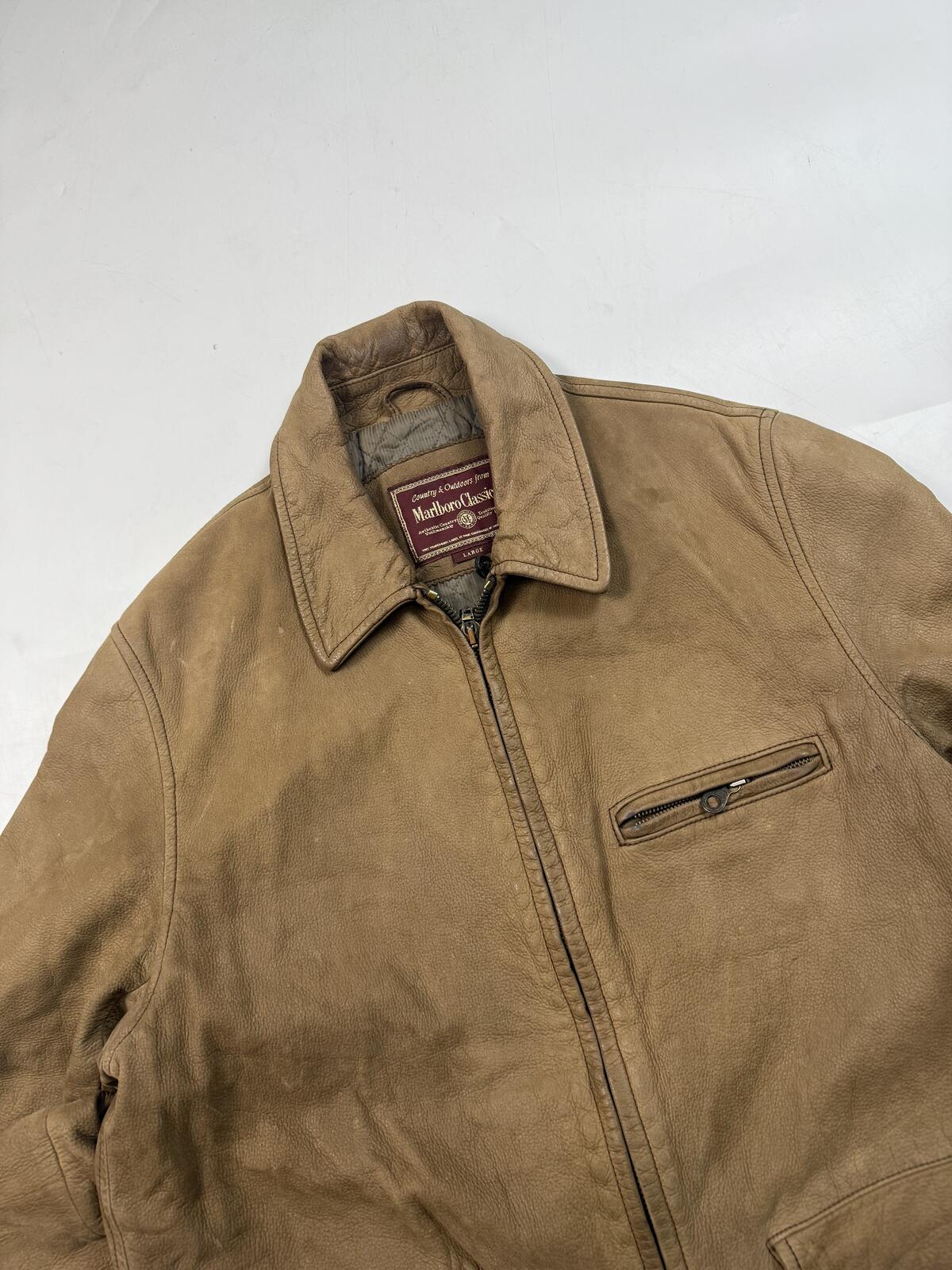 Vintage 90s Marlboro classics cowskin leather collared jacket (L)
